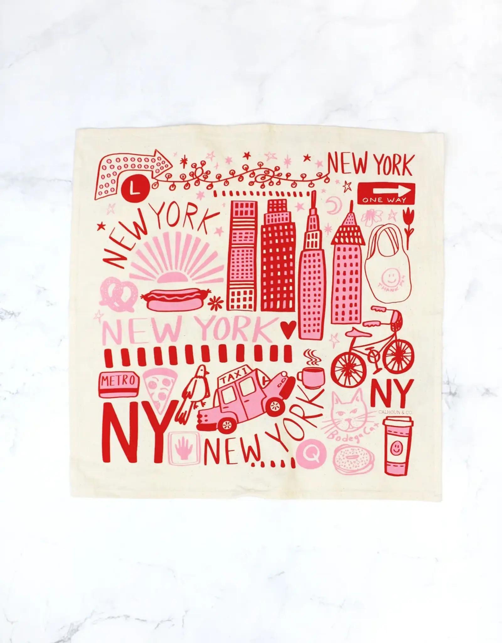 Calhoun & Co Tea Towel - New York Big apple Pink & Red
