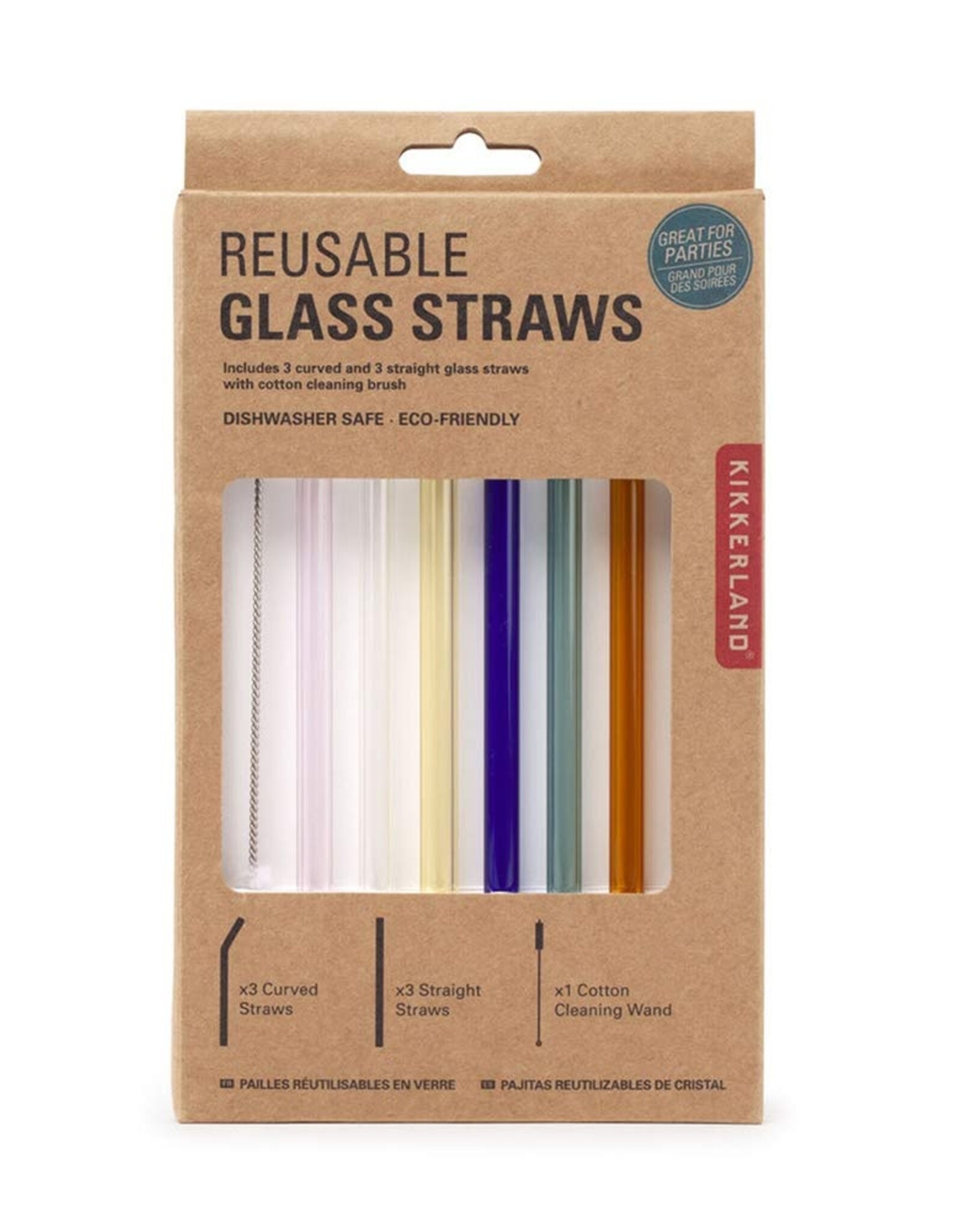 Kikkerland Reusable Glass Straws - Colorful