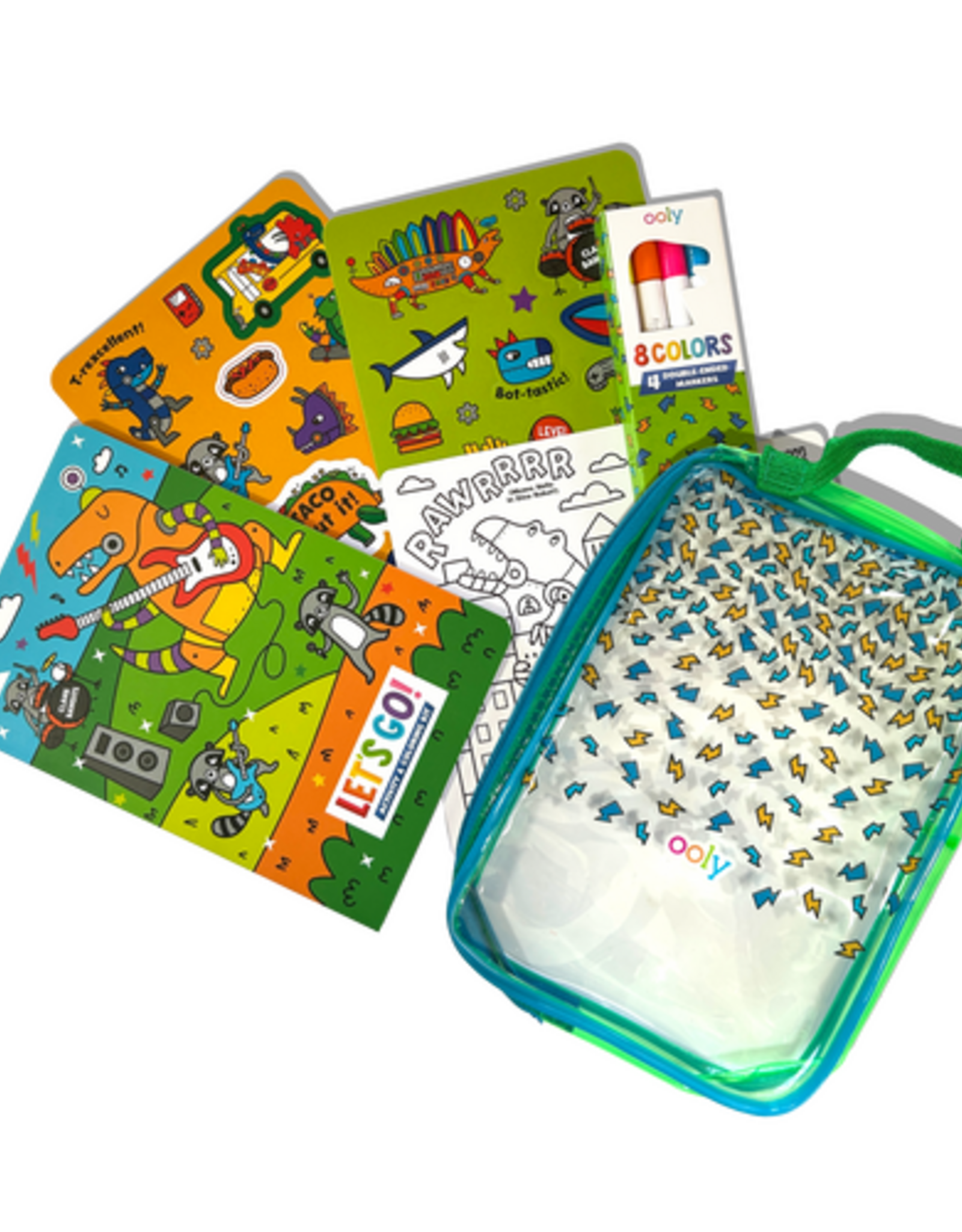 Ooly DBA International Arrivals Activity & Coloring Kit - Let's Go! Robo Dinos