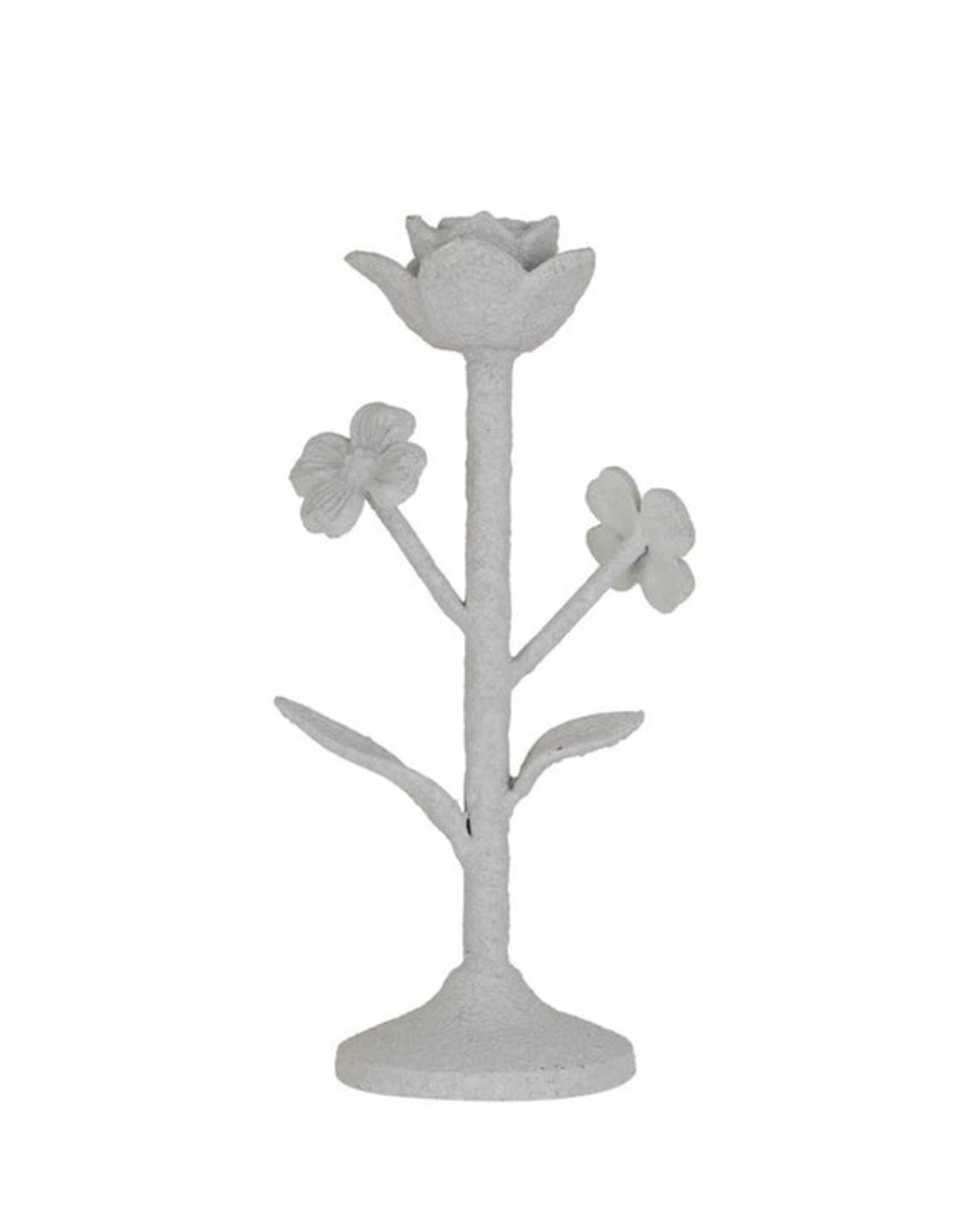 Creative Co-Op Candle Holder - White Flowers Cast Iron