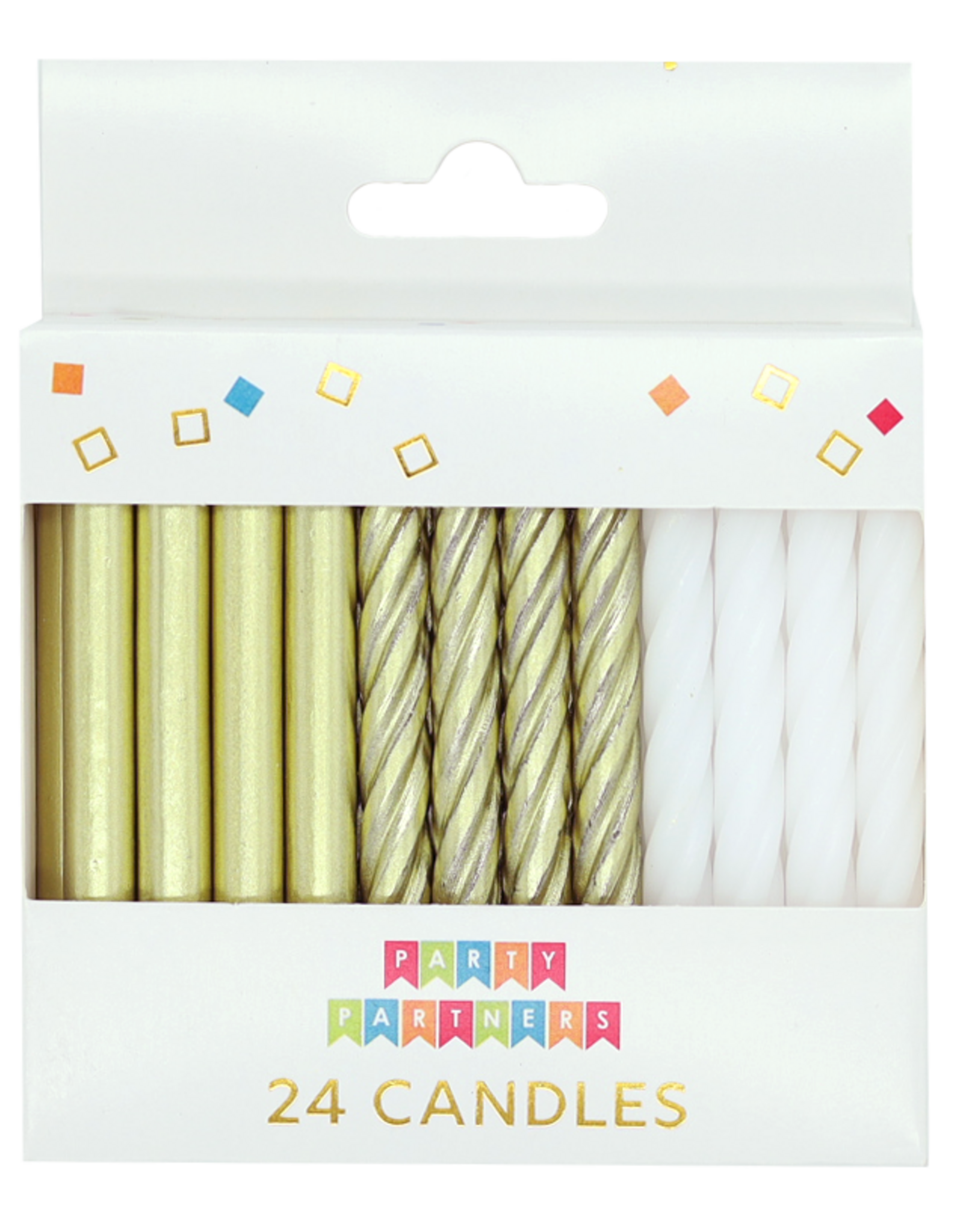 Party Partners Birthday Candles - Gold Metallic & White 24