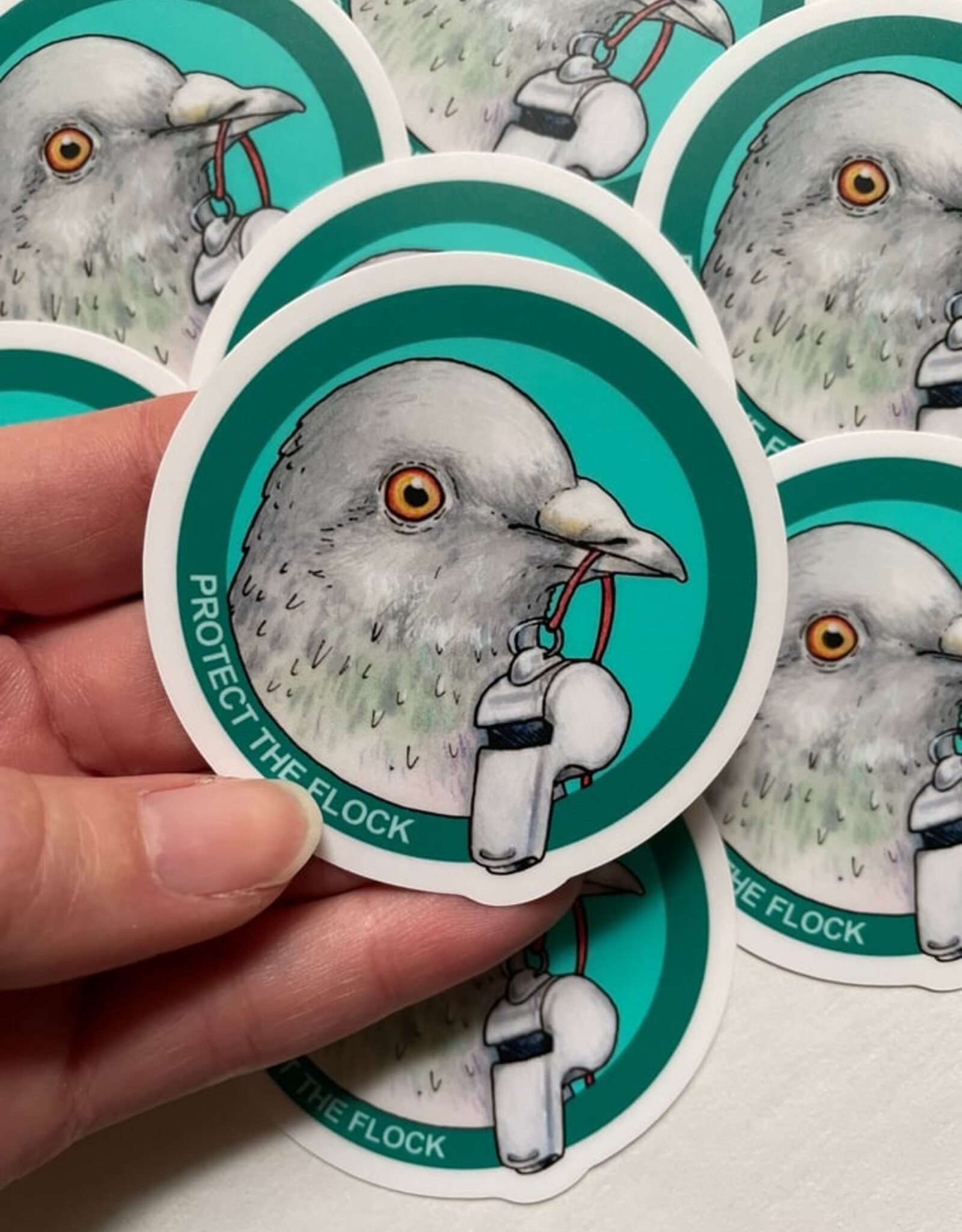 Diana Teeter Art Sticker - Pigeon Protect the Flock ICE whitsle