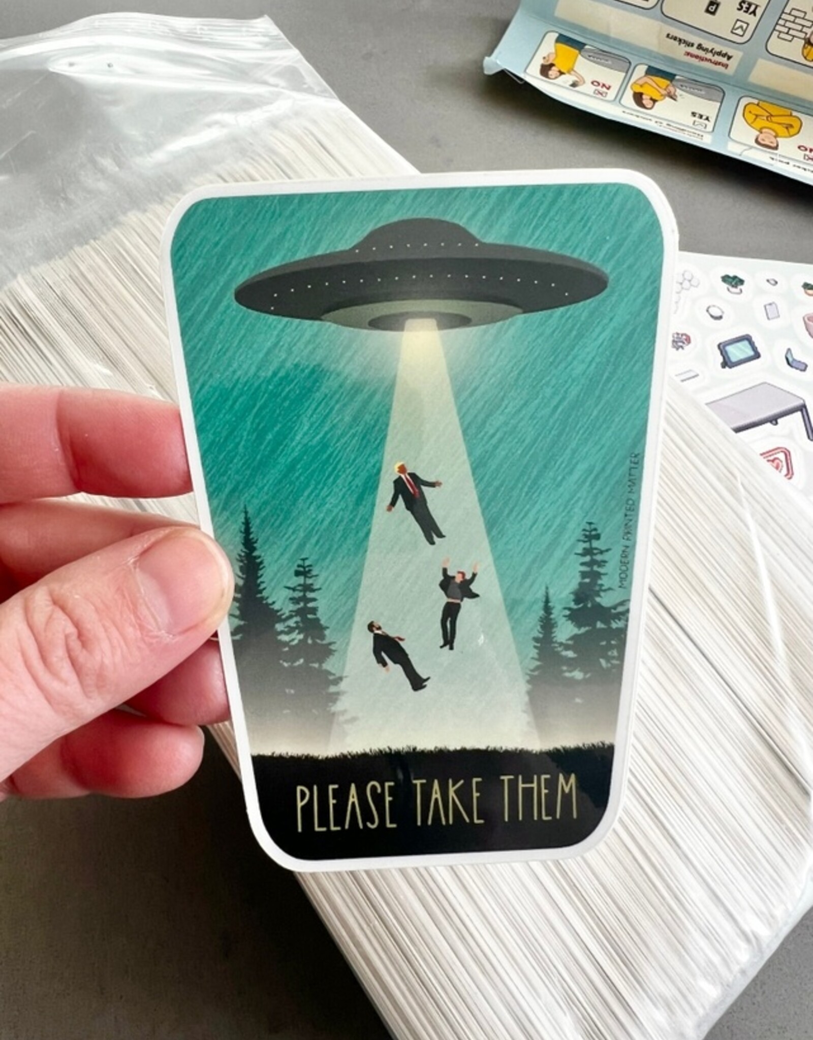 Modern Printed Matter Sticker - Please Take our Leaders