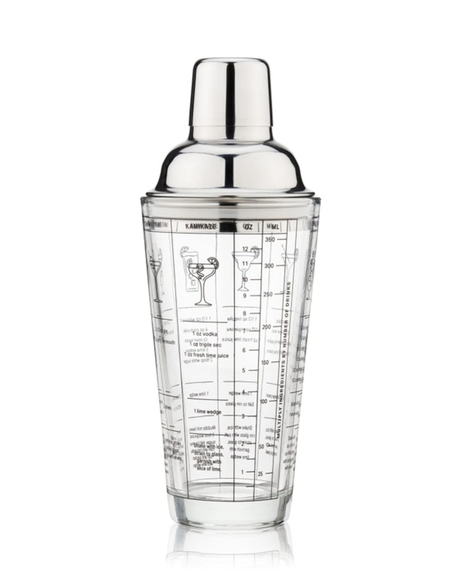 True Cocktail Shaker - 7 Recipe Glass & Stainless Steel