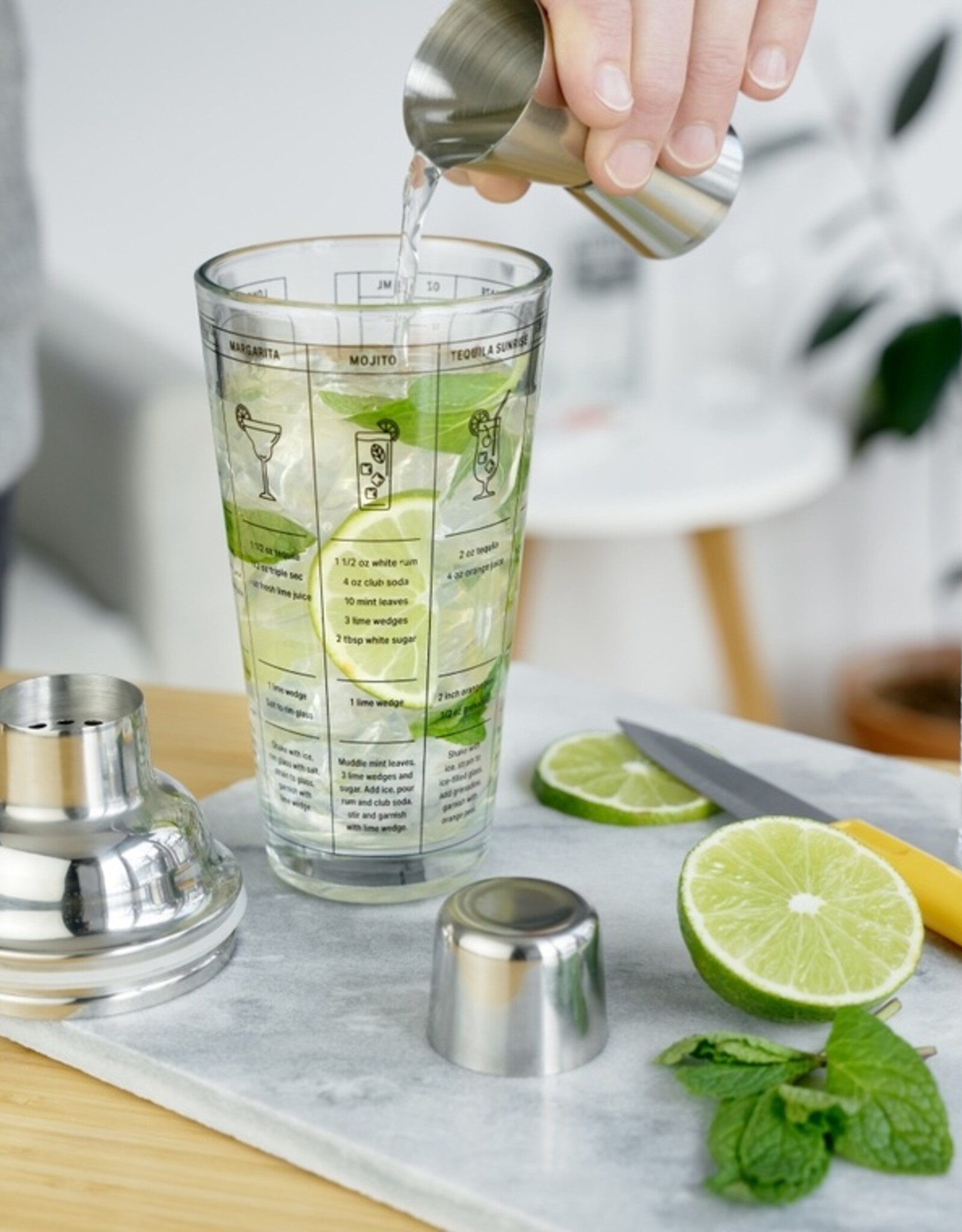 True Cocktail Shaker - 7 Recipe Glass & Stainless Steel