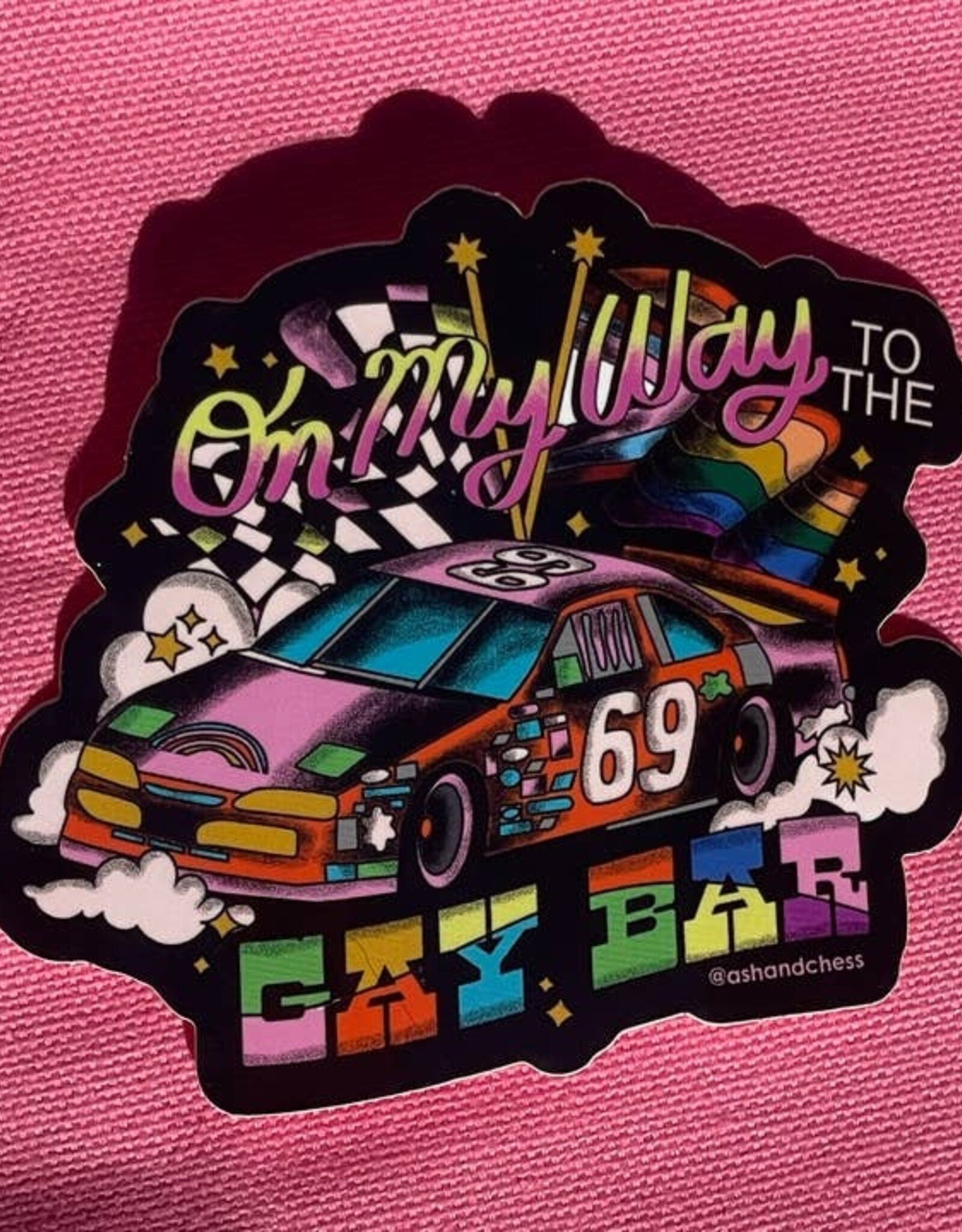 Ash & Chess Sticker - On My Way to the Gay Bar