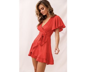 red flutter sleeve dress