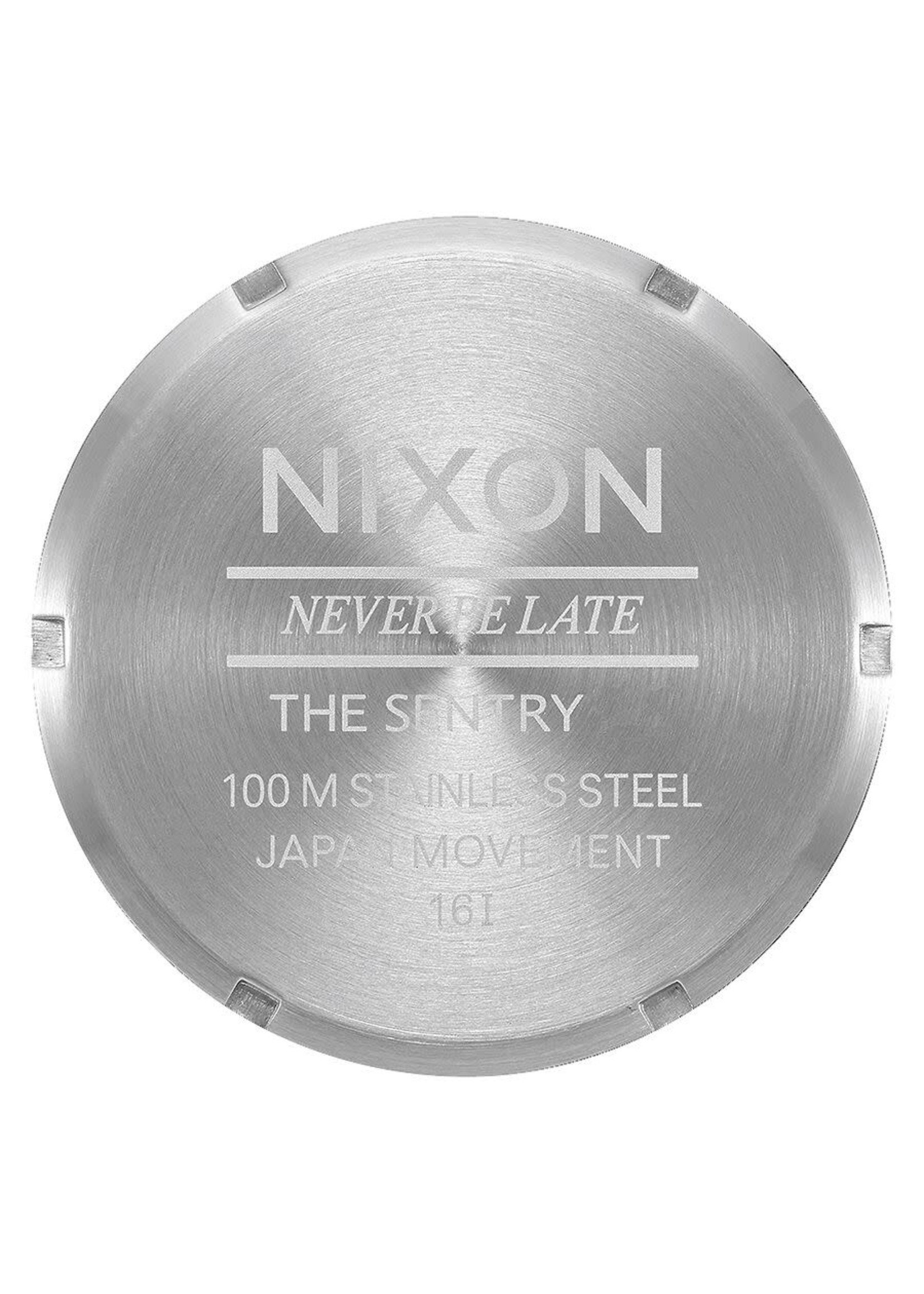 NIXON Sentry Leather Watch, Silver/ Black