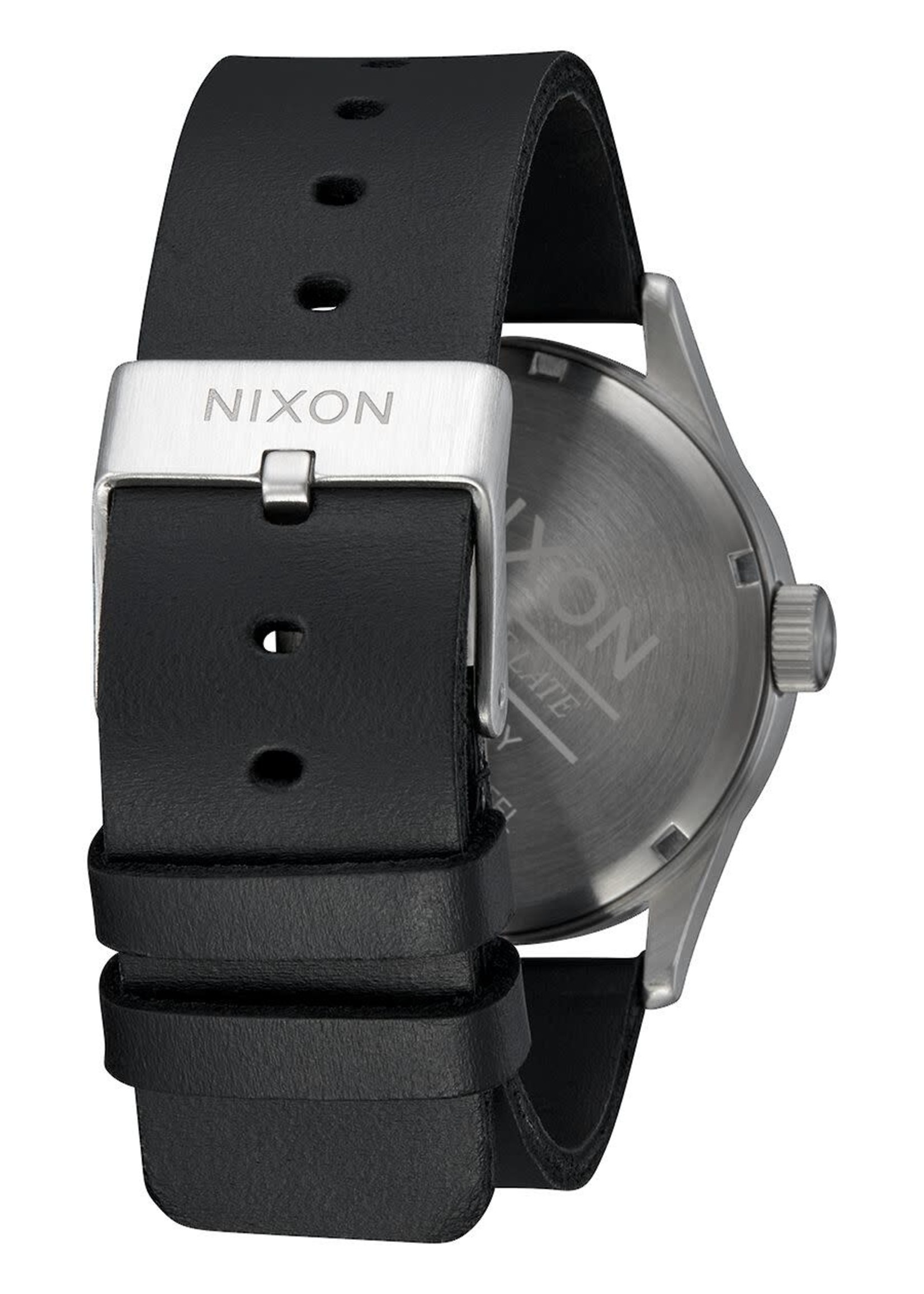 NIXON Sentry Leather Watch, Silver/ Black