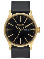 NIXON Sentry Leather Watch, Gold/ Black