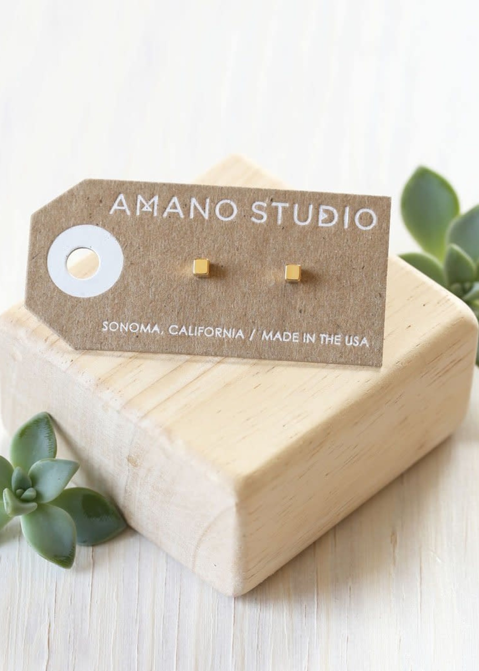 AMANO studio 24k Plated Gold Cube Post Earrings