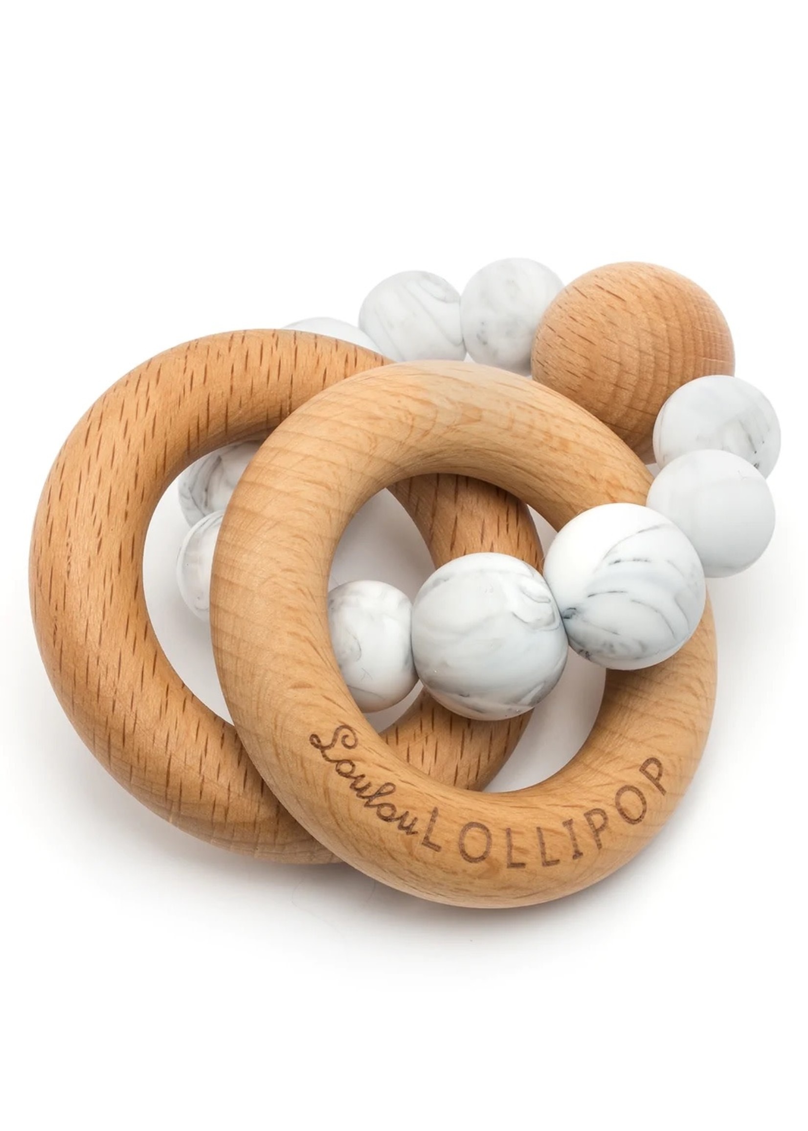 LOULOU LOLLIPOP Bubble Silicone and Wood Rattle, teether - MARBLE