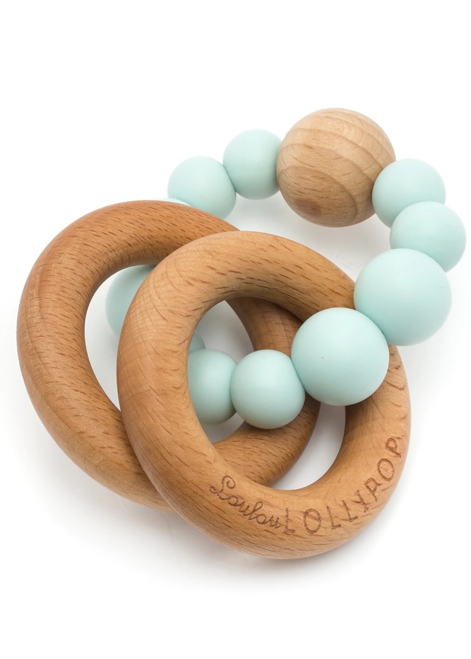 LOULOU LOLLIPOP Bubble Silicone and Wood Rattle, teether - MINT