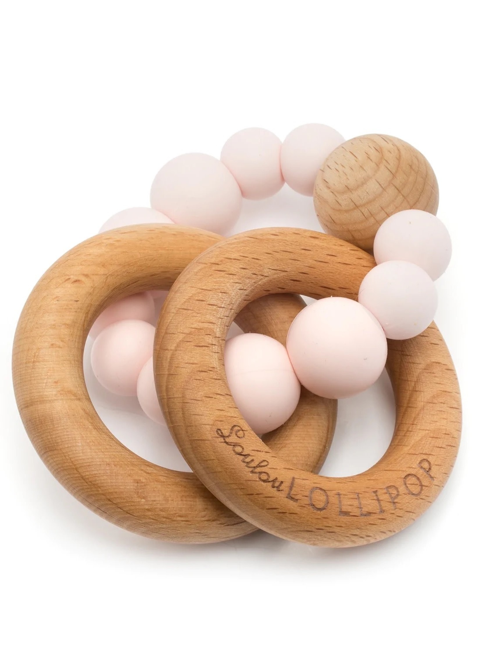 LOULOU LOLLIPOP Bubble Silicone and Wood Rattle, teether - PINK