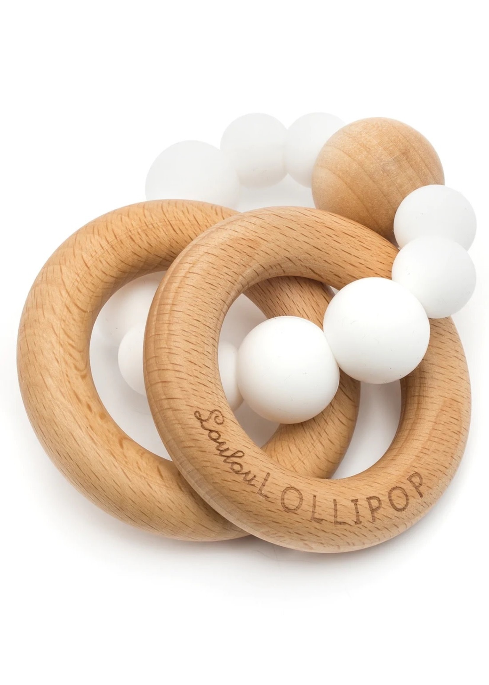 LOULOU LOLLIPOP Bubble Silicone and Wood Rattle, teether - WHITE