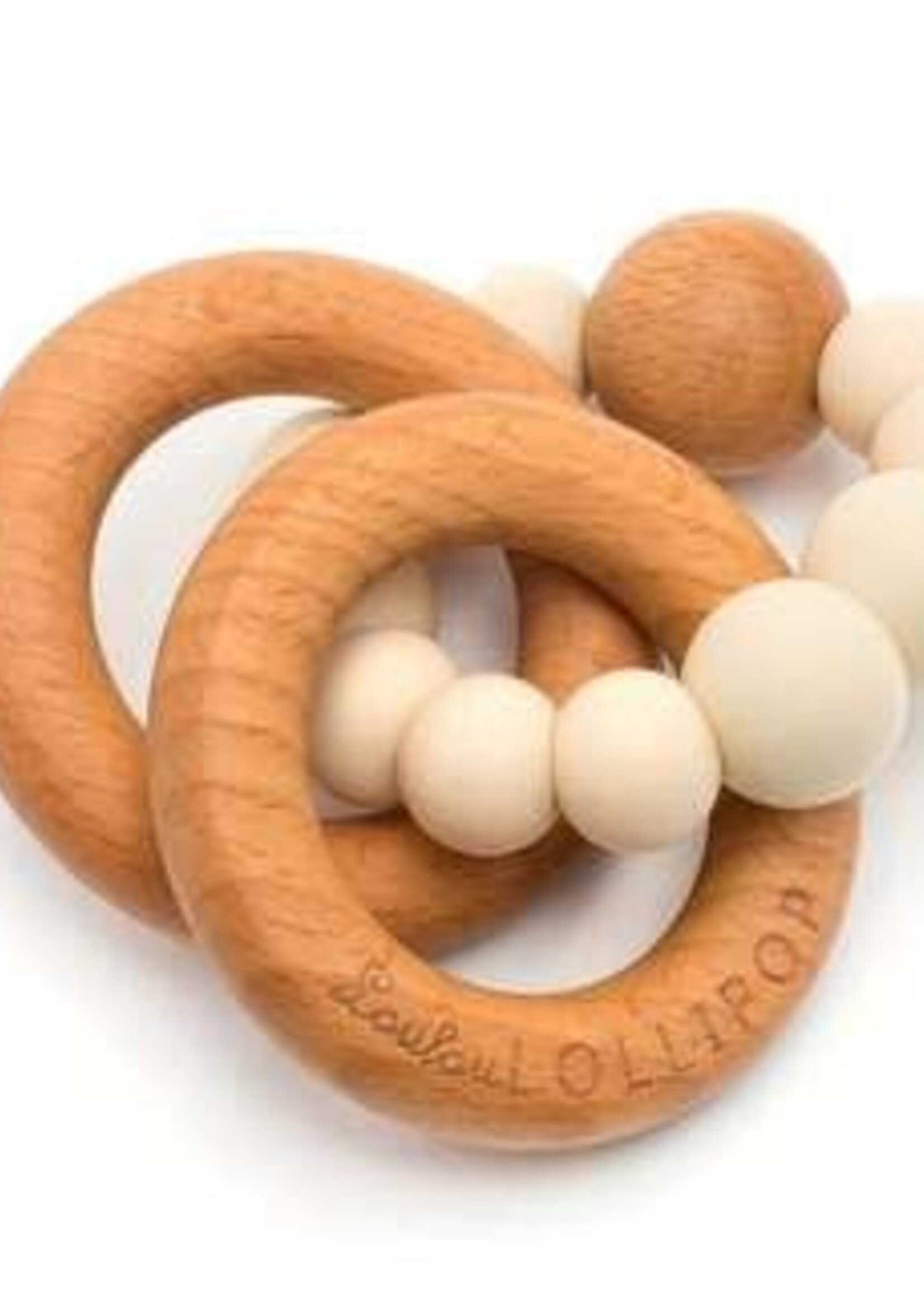 LOULOU LOLLIPOP Bubble Silicone and Wood Rattle, teether - BEIGE
