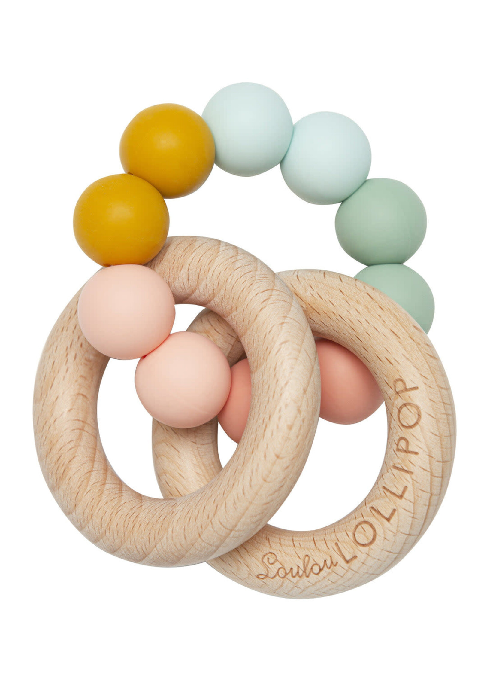 LOULOU LOLLIPOP Bubble Silicone and Wood Rattle, teether, RAINBOW