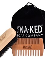 BUCK NAKED Bamboo Beard Brush + Comb Set