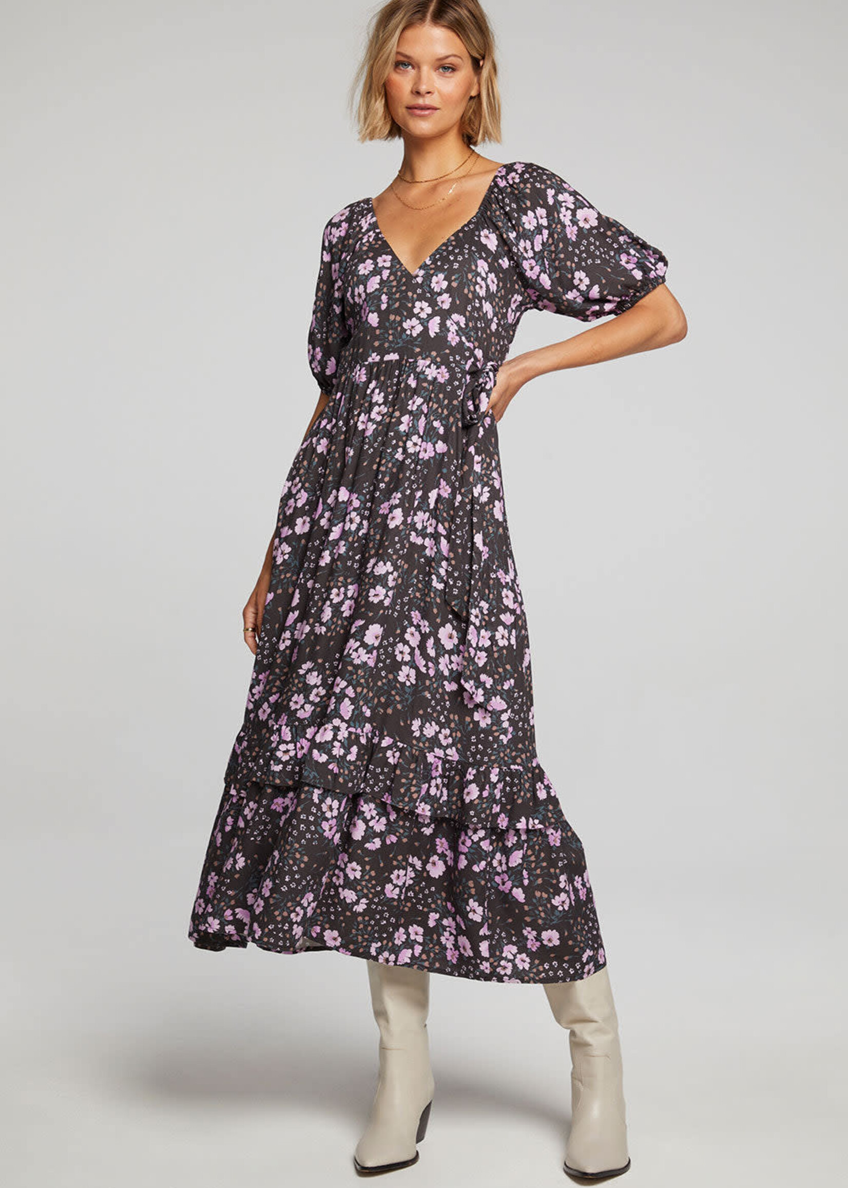 Saltwater Luxe Shali Midi Dress  Black Floral, Designed in the