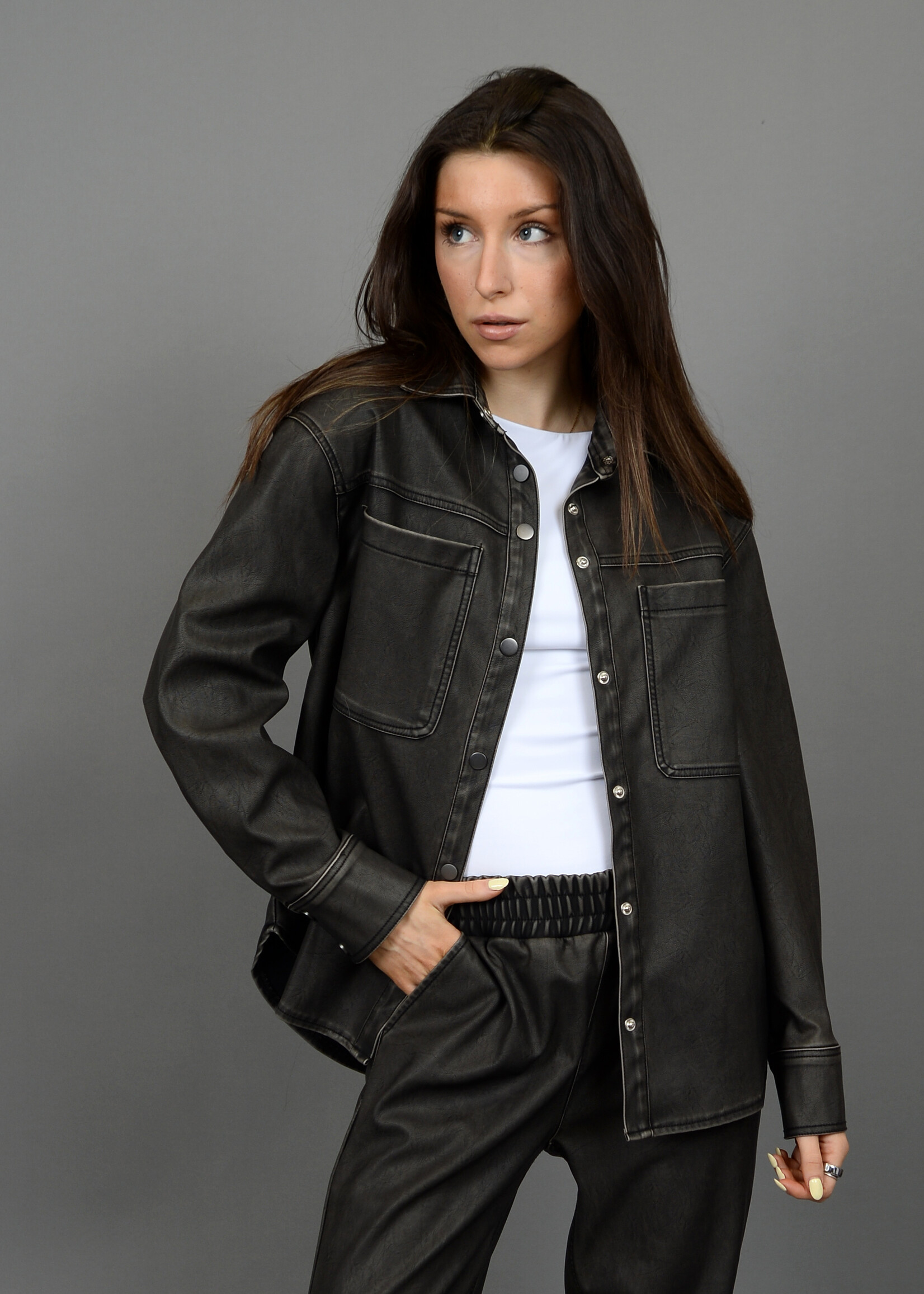 RD STYLE Aliska faux leather shacket