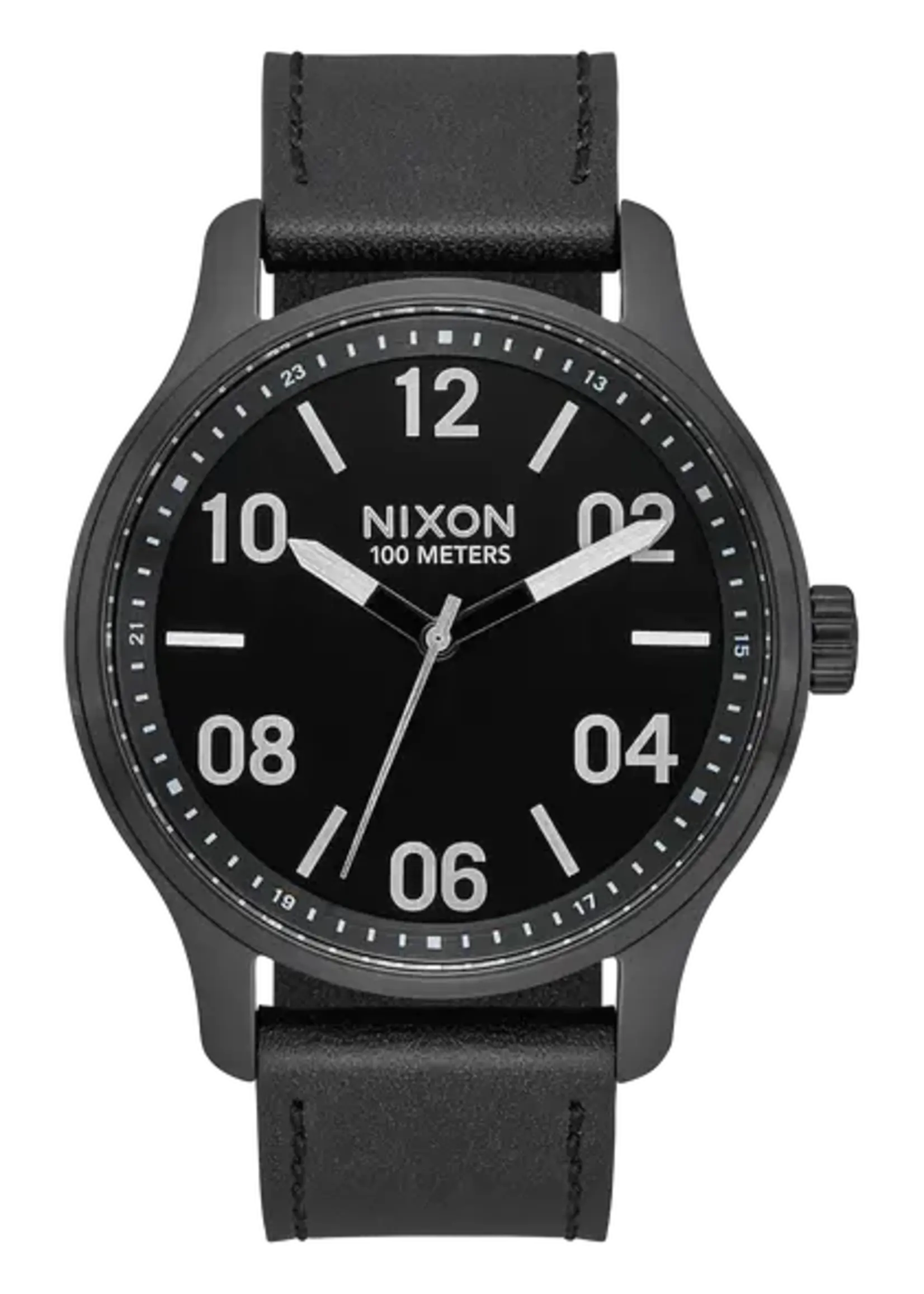 NIXON Patrol Watch - Leather, Silver, Black