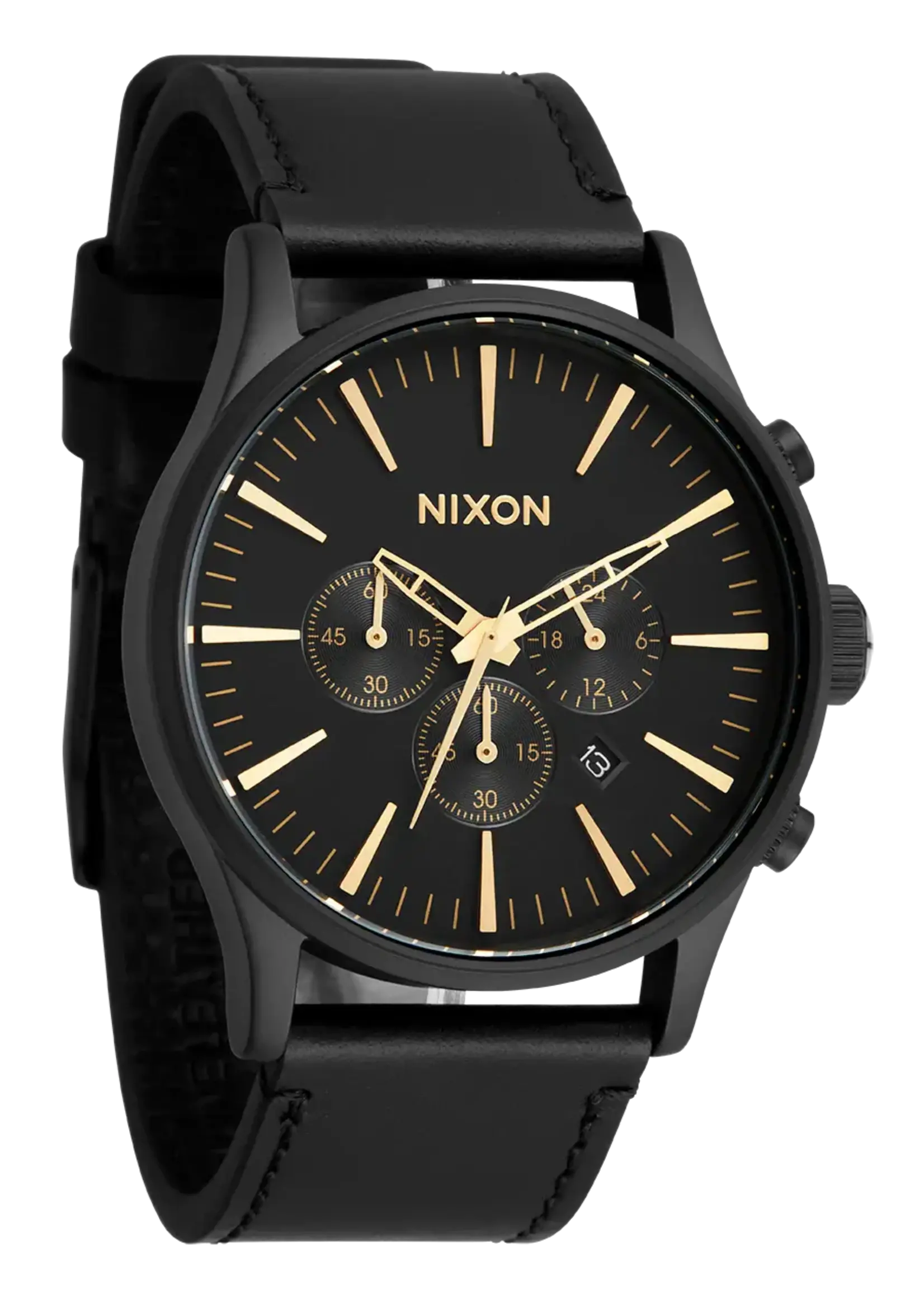 NIXON Sentry Chrono Leather Watch - V1 Matte Black