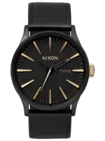 NIXON Sentry Leather Watch - Matte Black/ Gold