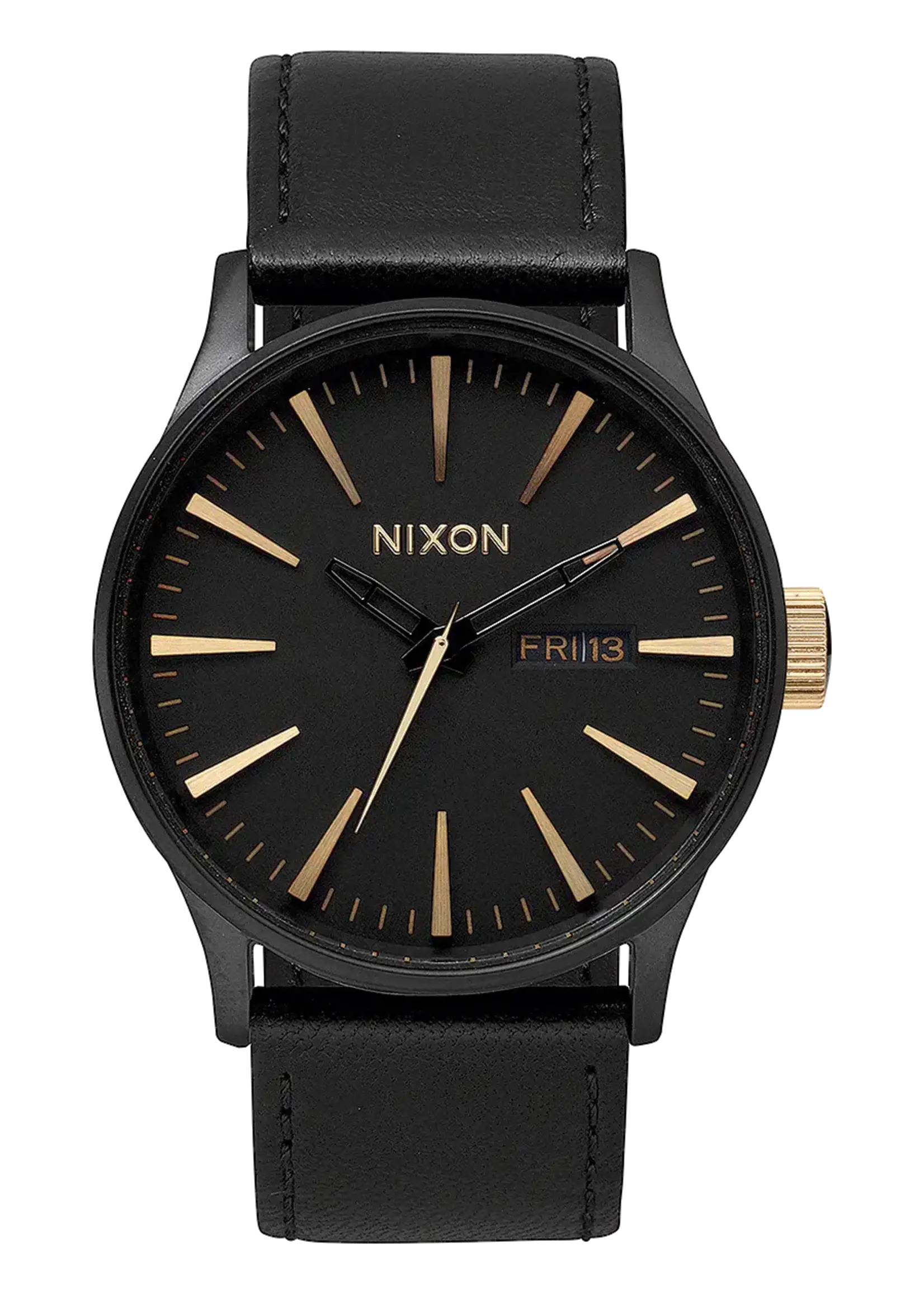 NIXON Sentry Leather Watch - Matte Black/ Gold