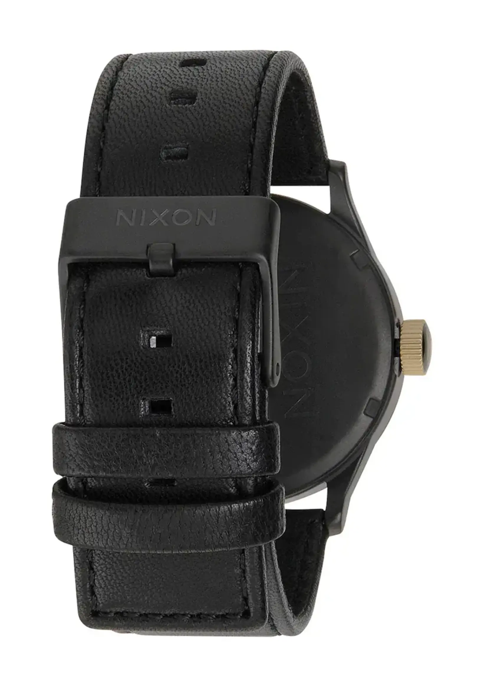 NIXON Sentry Leather Watch - Matte Black/ Gold