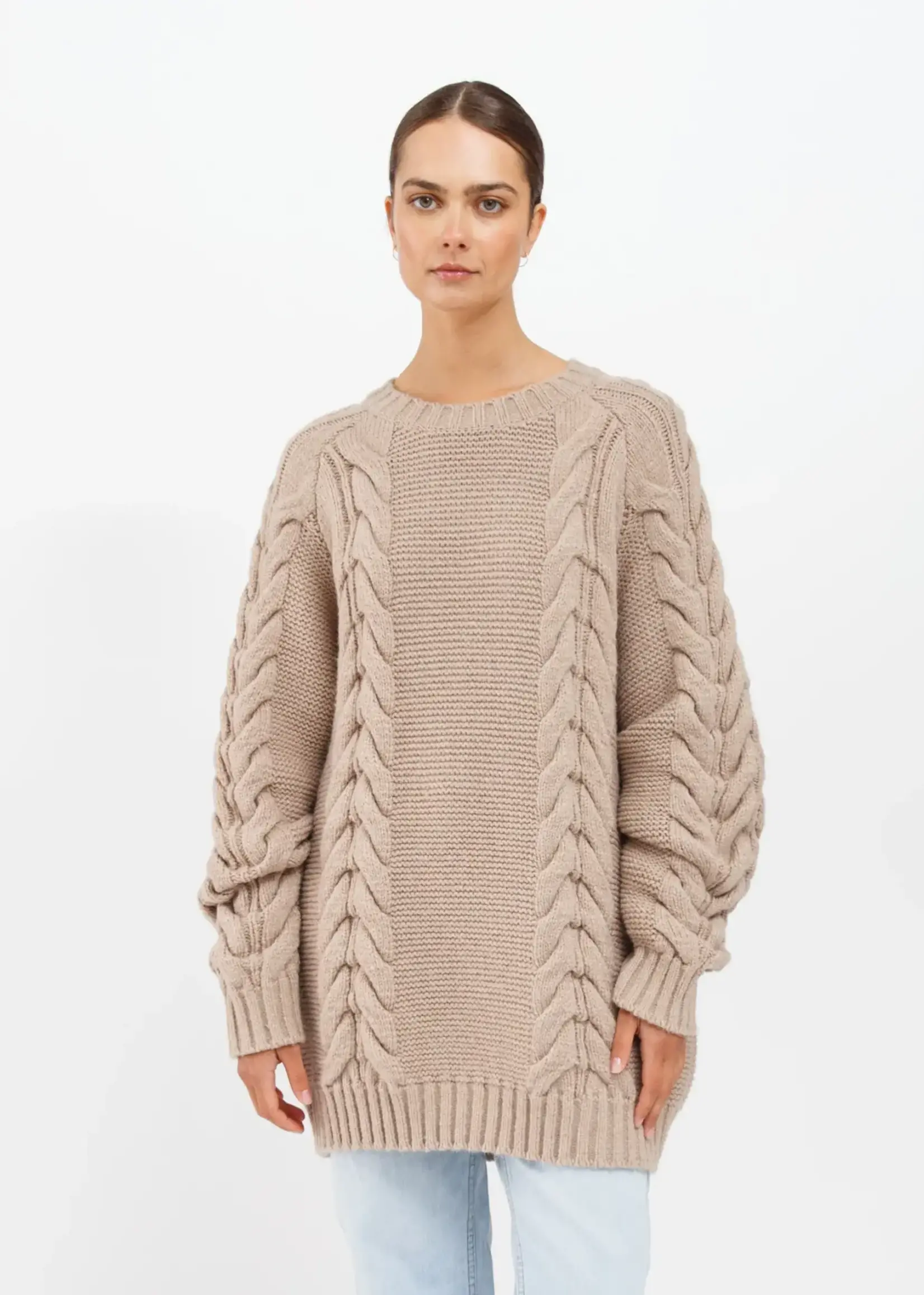 BRUNETTE  the label ADELE CABLE KNIT BIG SISTER SWEATER