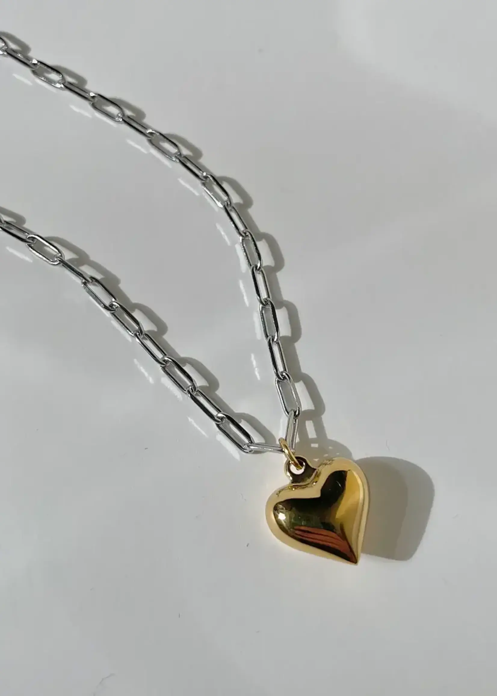 NAMASTE JEWELRY Chunky Heart Necklace, Silver chain, Gold heart