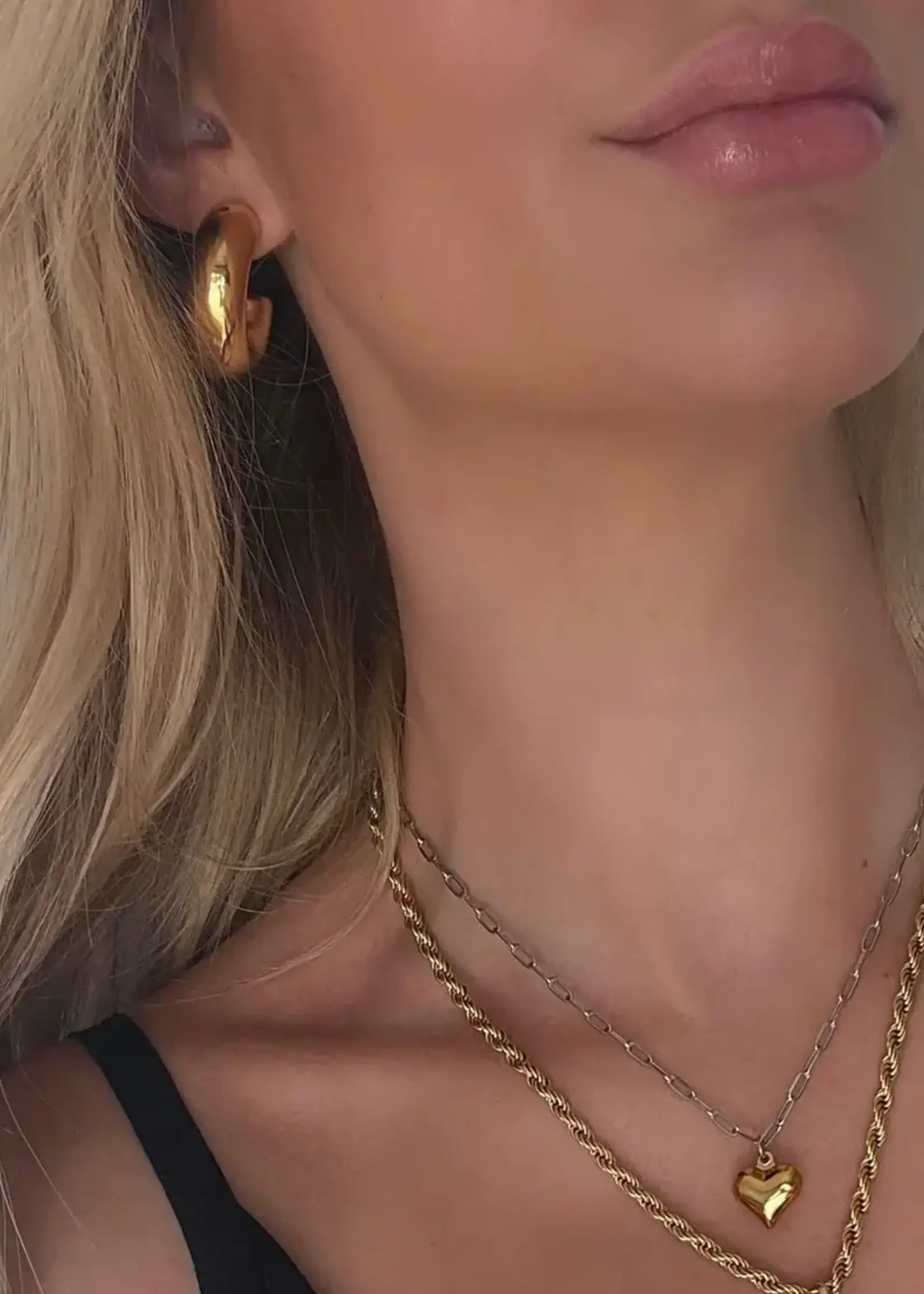 NAMASTE JEWELRY Chunky Heart Necklace, Silver chain, Gold heart