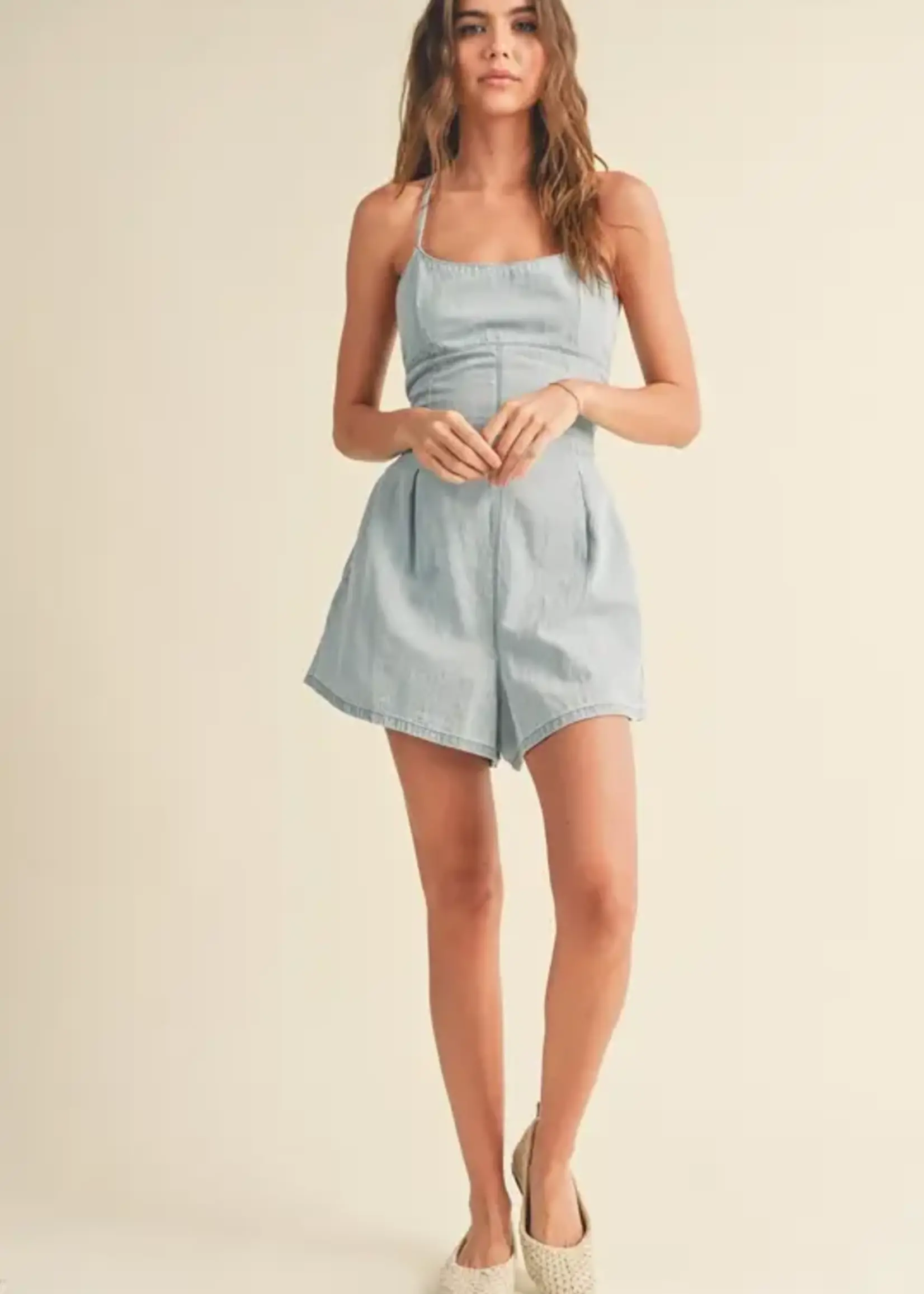 MIOU MUSE washed denim romper