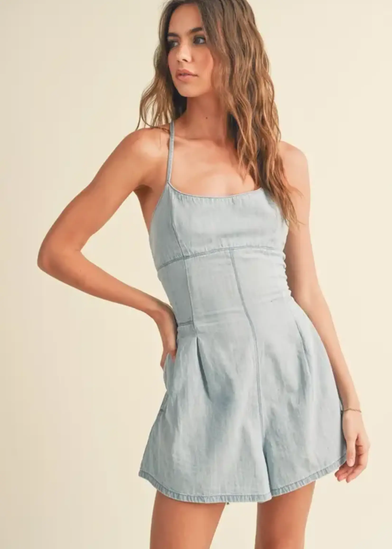 MIOU MUSE washed denim romper