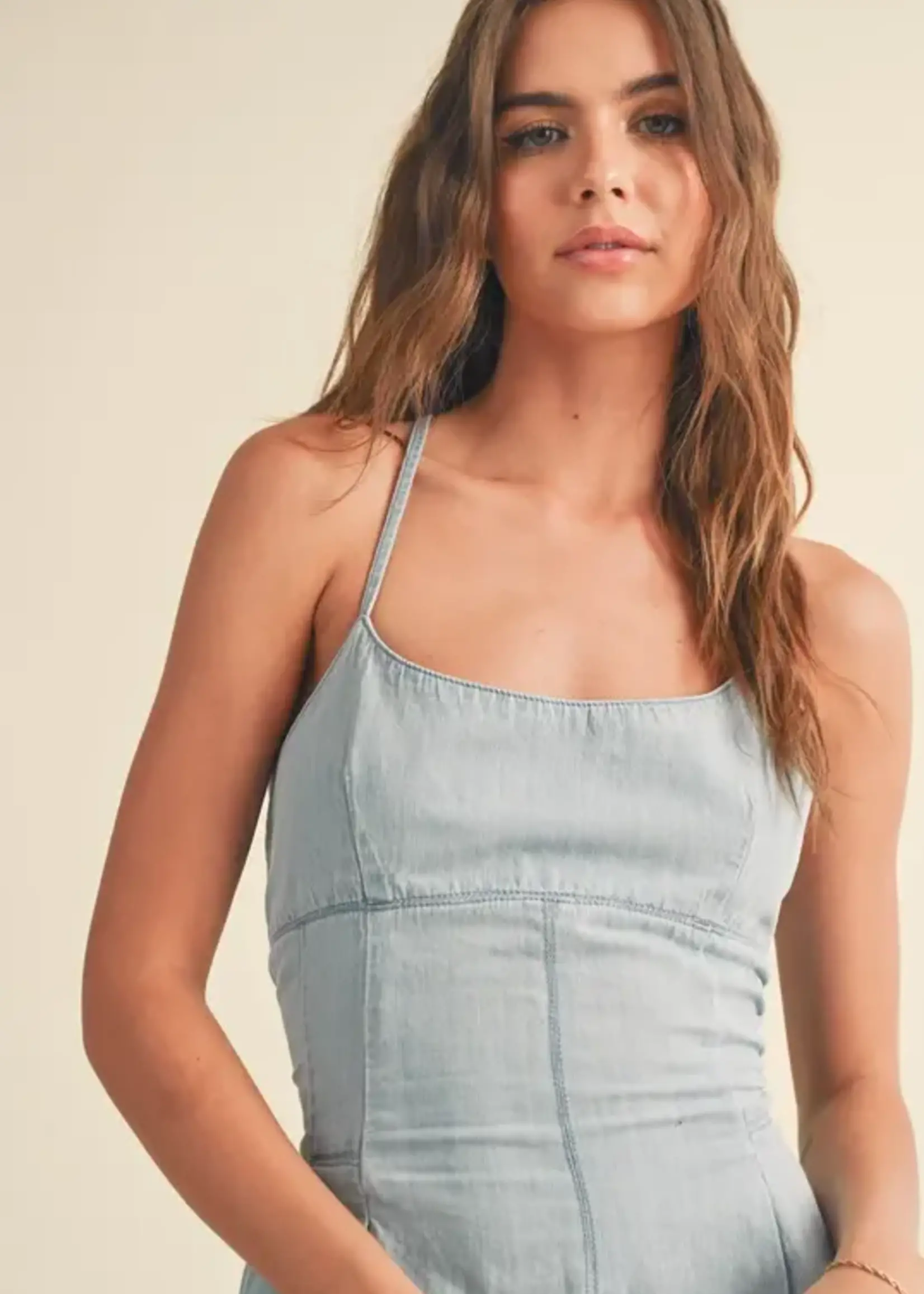 MIOU MUSE washed denim romper