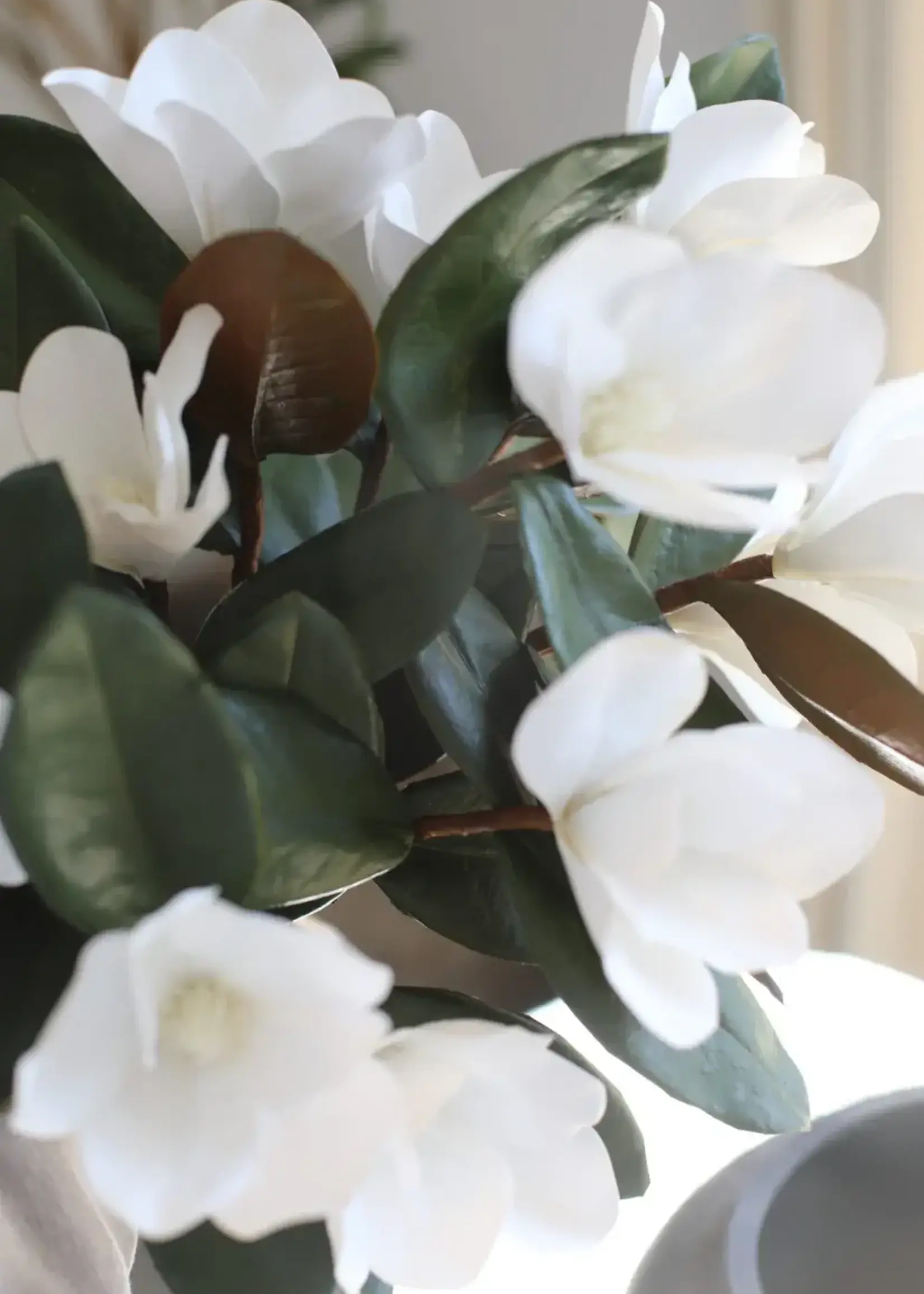 LUXE B CO Magnolia Faux Flowers with Leaves, Medium