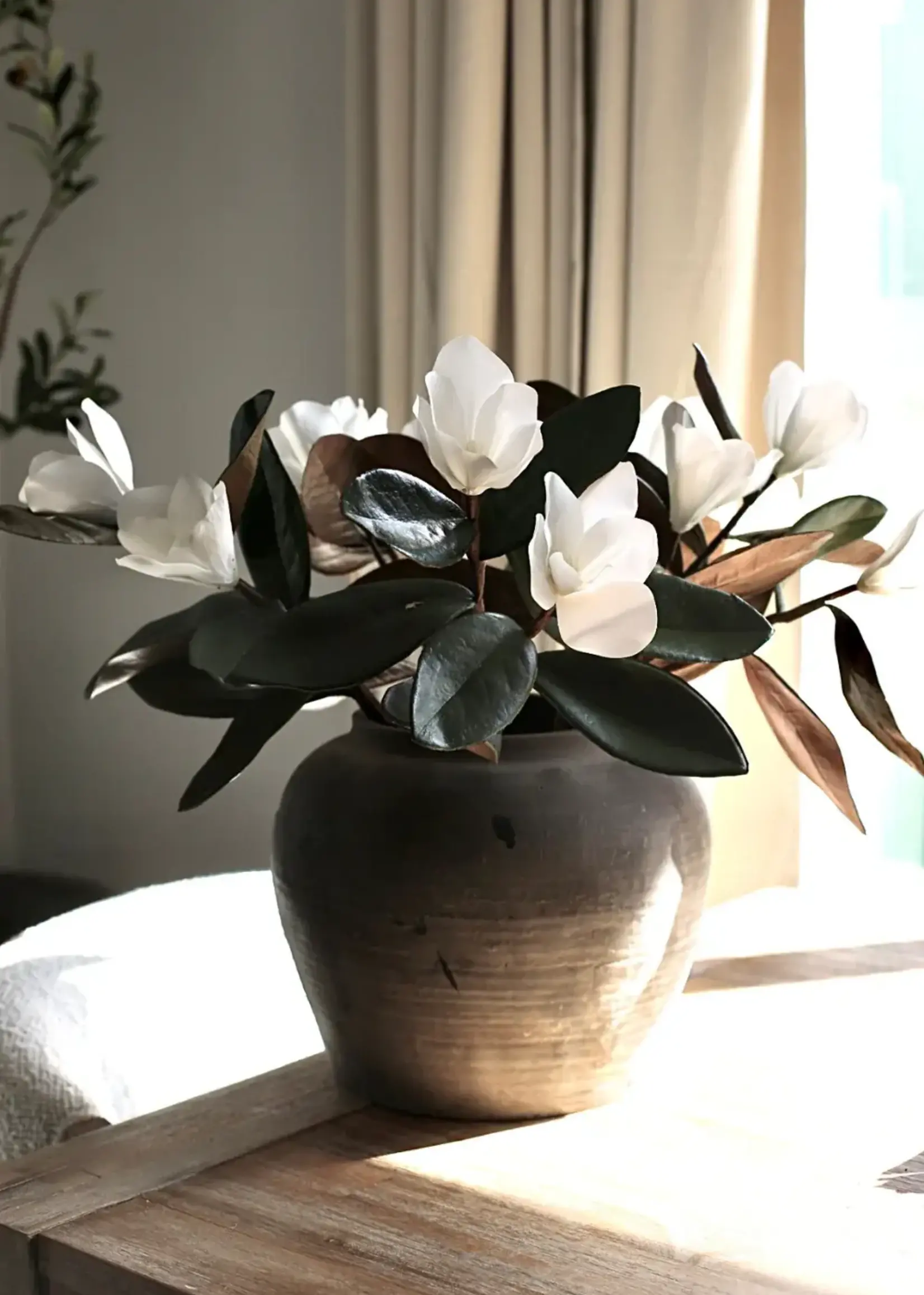 LUXE B CO Magnolia Faux Flowers with Leaves, Medium