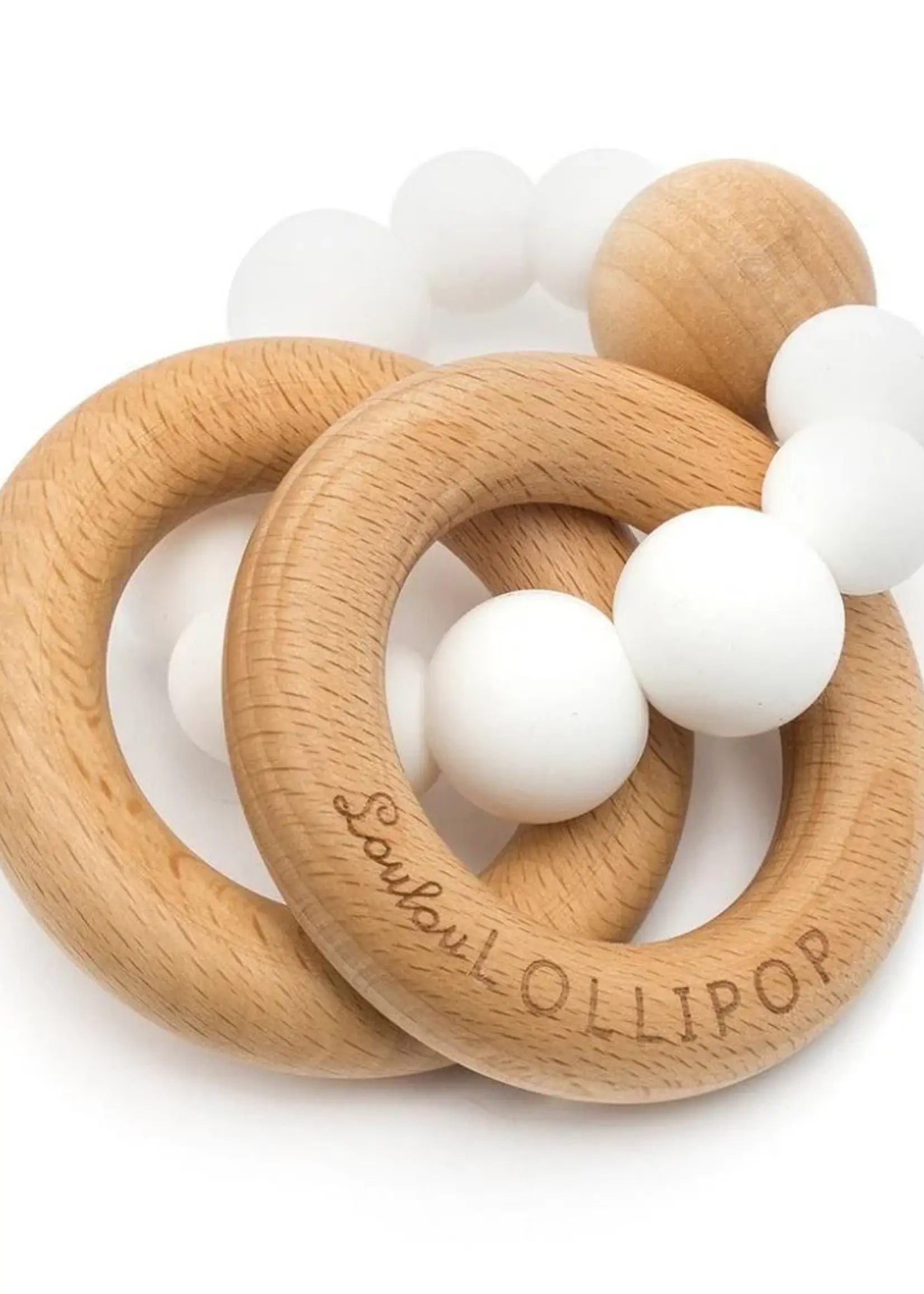 LOULOU LOLLIPOP Bubble Sillicone and Wood Teether - White