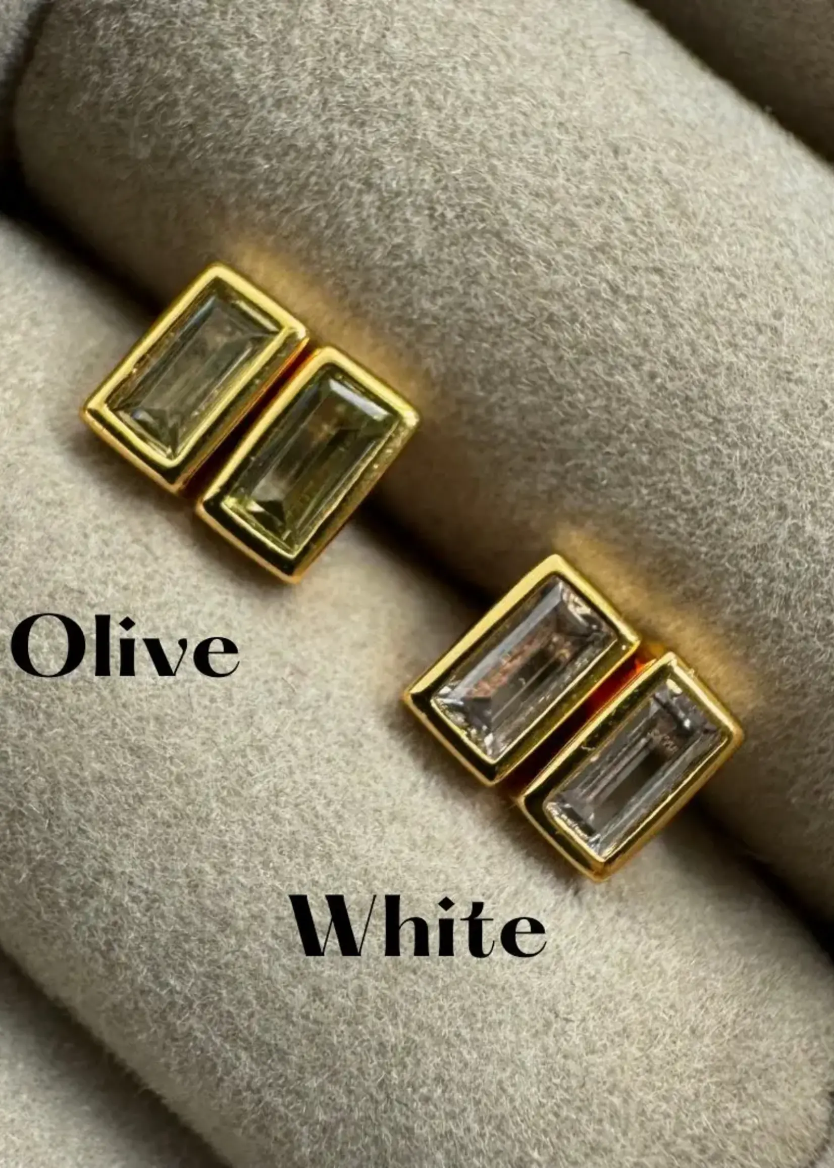 NAMASTE JEWELRY Mini Rectangle stone studs, WHITE