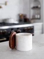 LUXE B CO White Marble Jar With Acacia Wood Lid