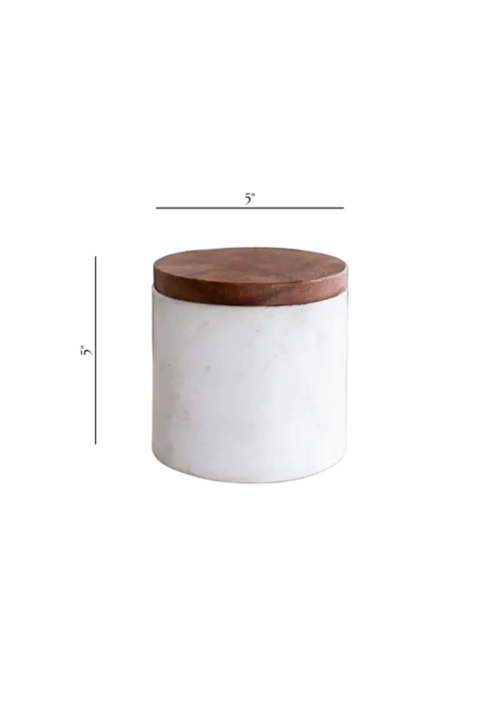 LUXE B CO White Marble Jar With Acacia Wood Lid