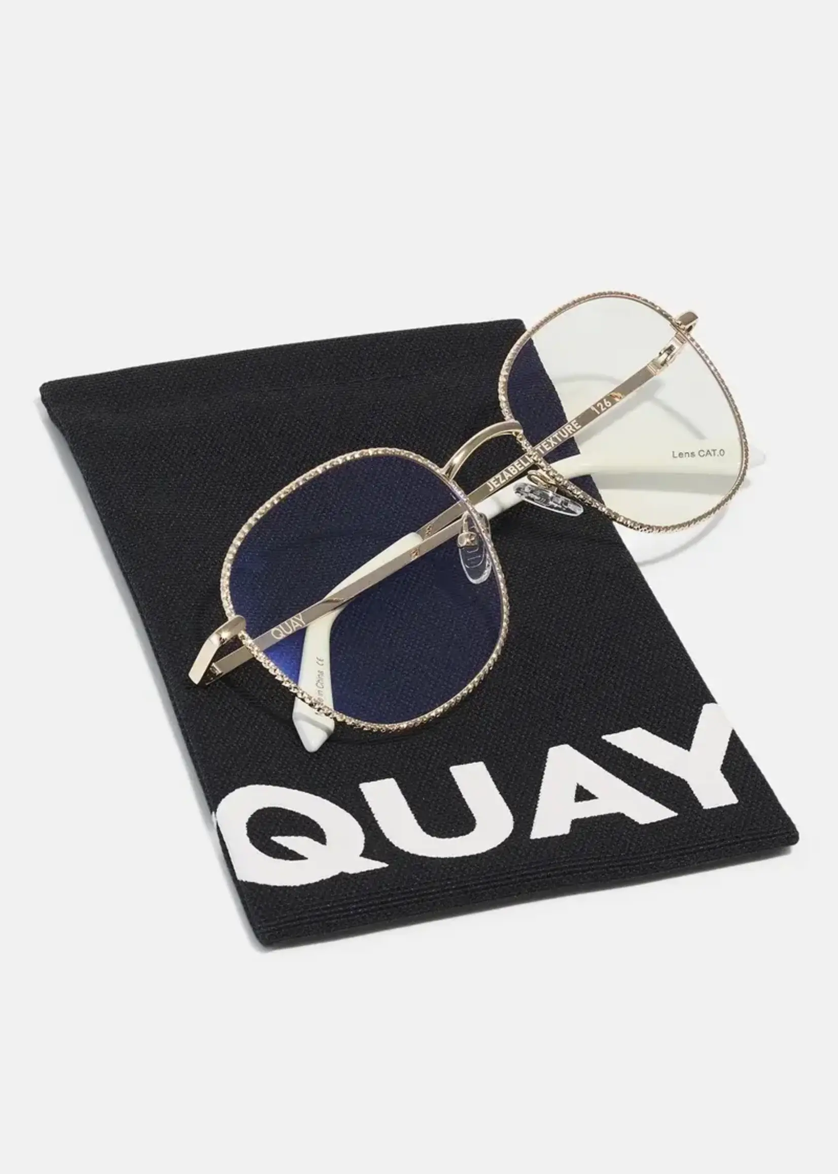 QUAY JEZABELL Textured Blue Light Glasses, GOLD