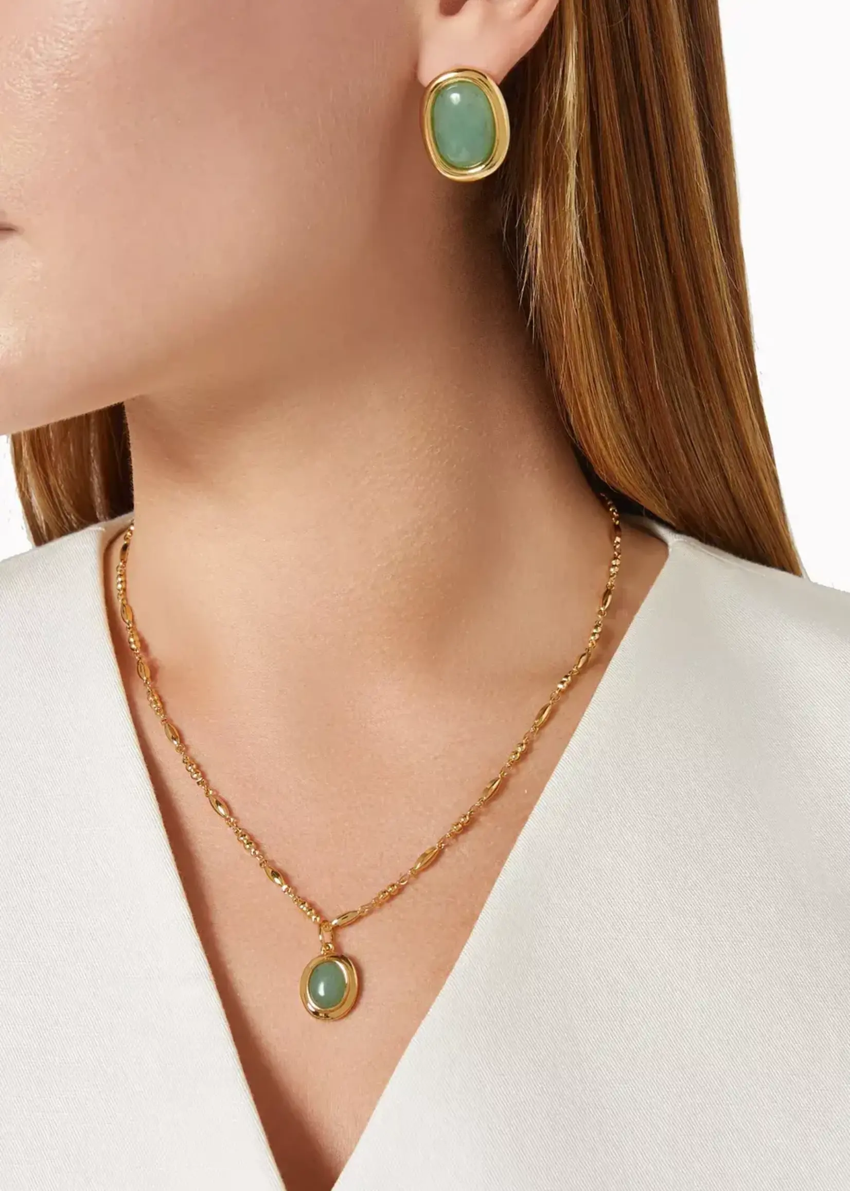 LUV AJ Sunset Stone Studs - Green/ Gold