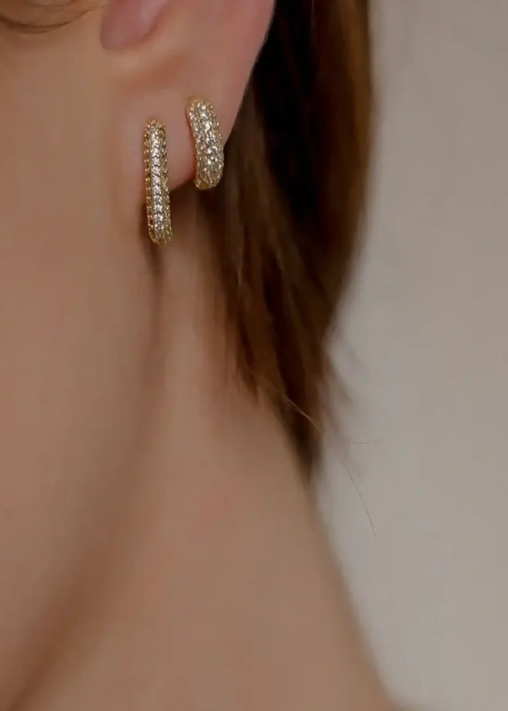 NAMASTE JEWELRY Rectangle Stone Earrings - Gold with White Stone