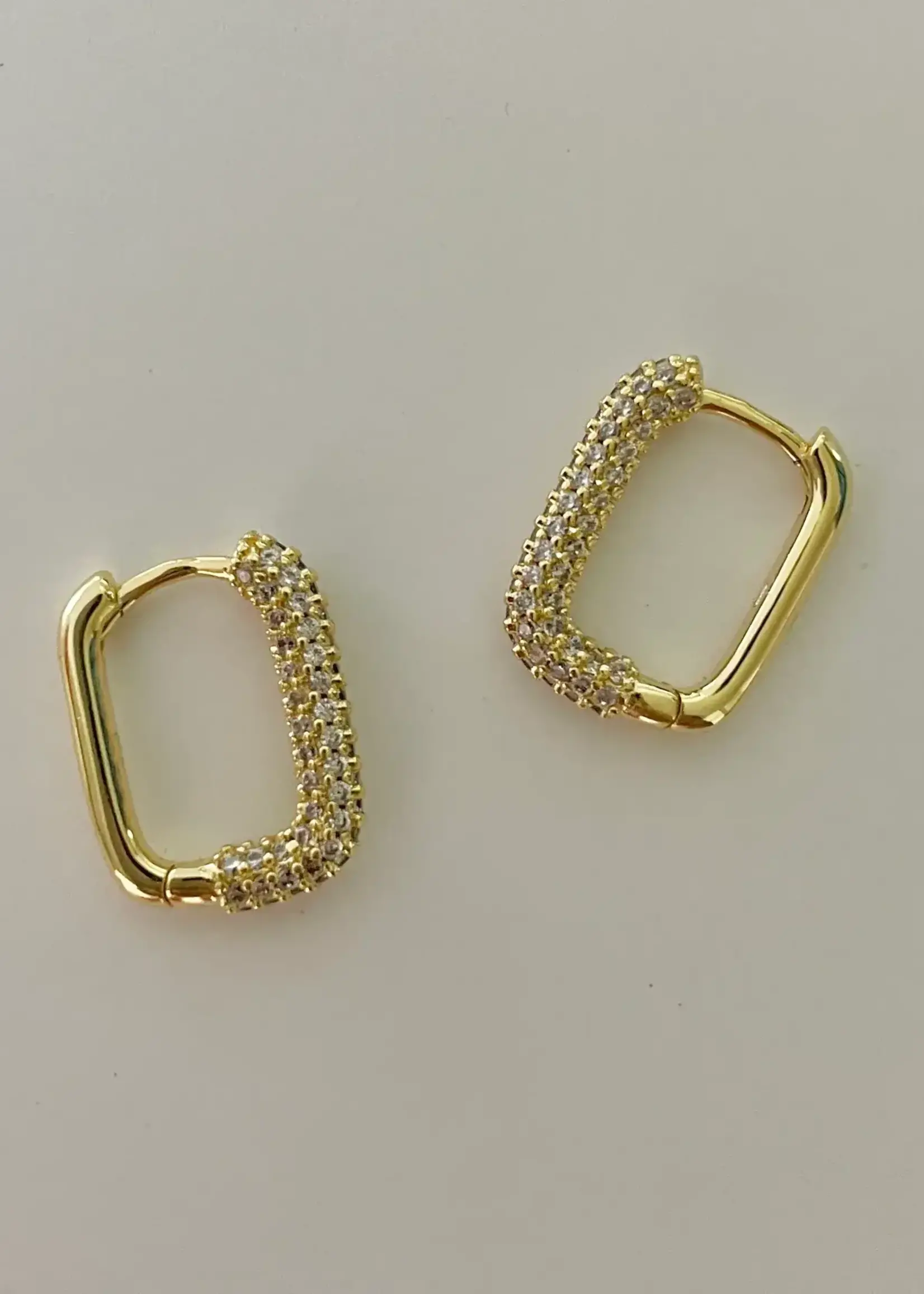 NAMASTE JEWELRY Rectangle Stone Earrings - Gold with White Stone