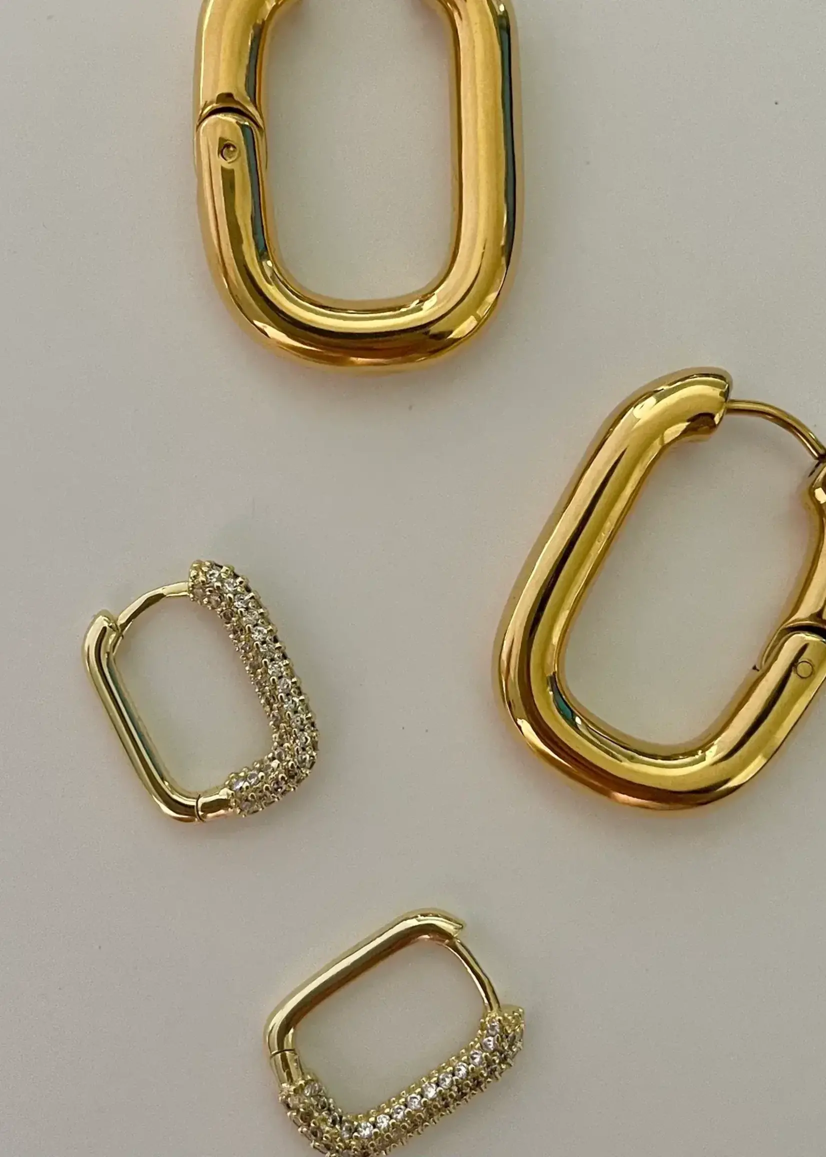 NAMASTE JEWELRY Rectangle Stone Earrings - Gold with White Stone