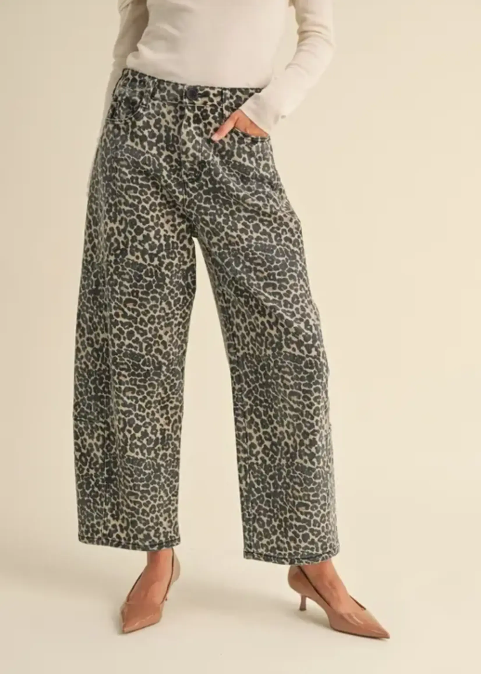 MIOU MUSE Leopard Print Barrel Denim