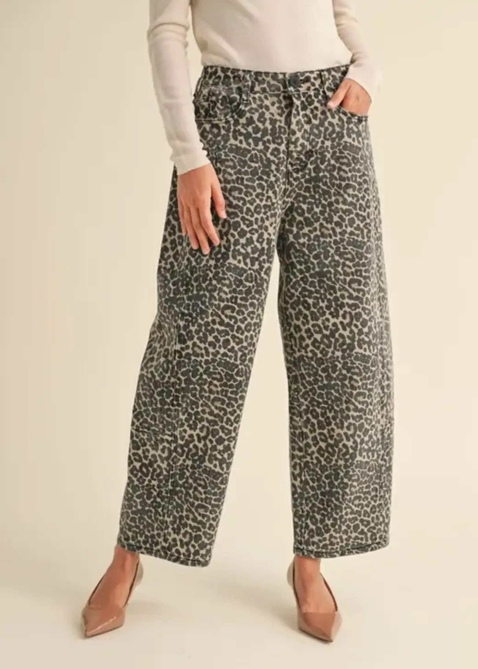 MIOU MUSE Leopard Print Barrel Denim