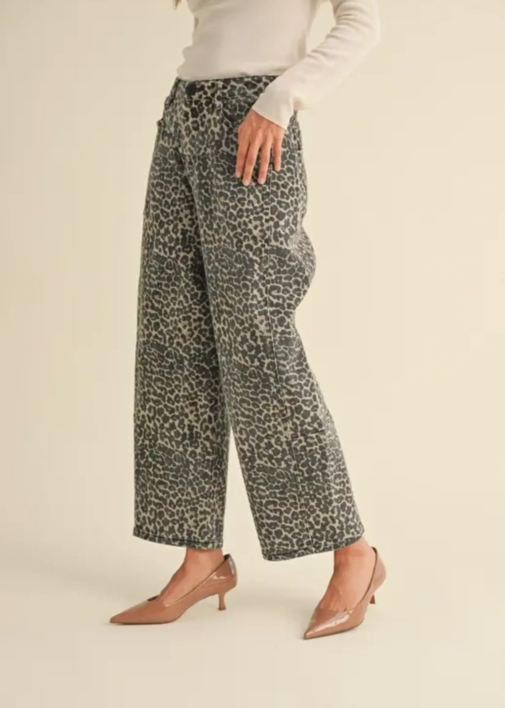 MIOU MUSE Leopard Print Barrel Denim