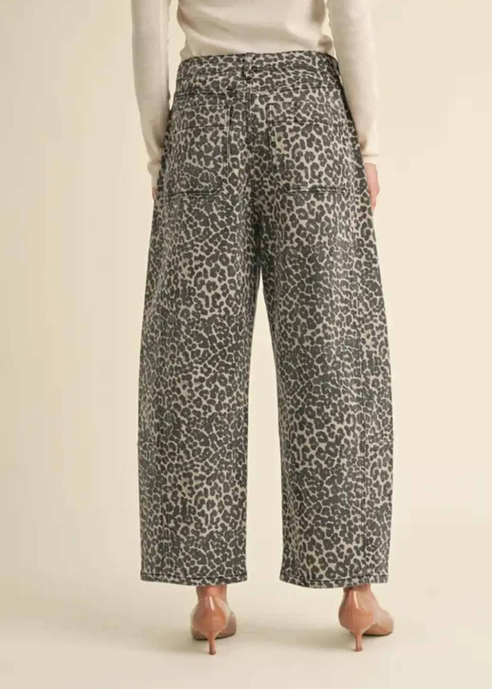 MIOU MUSE Leopard Print Barrel Denim